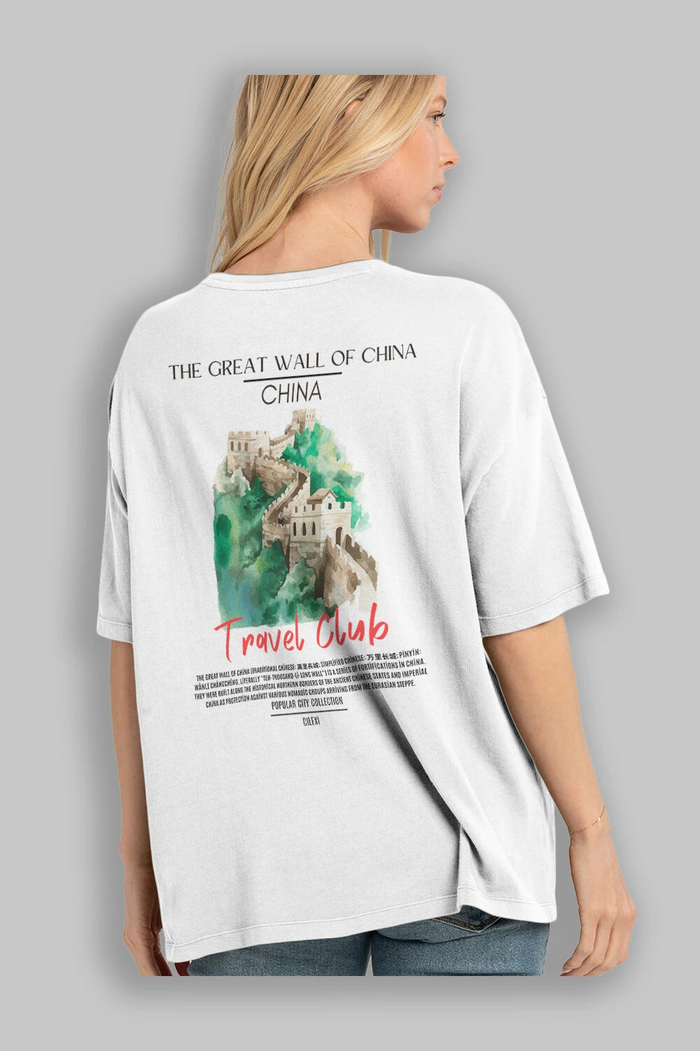 The Great Wall Of China Arka Baskılı Oversize t-shirt Erkek Kadın Pamuk Bisiklet Yaka tişort
