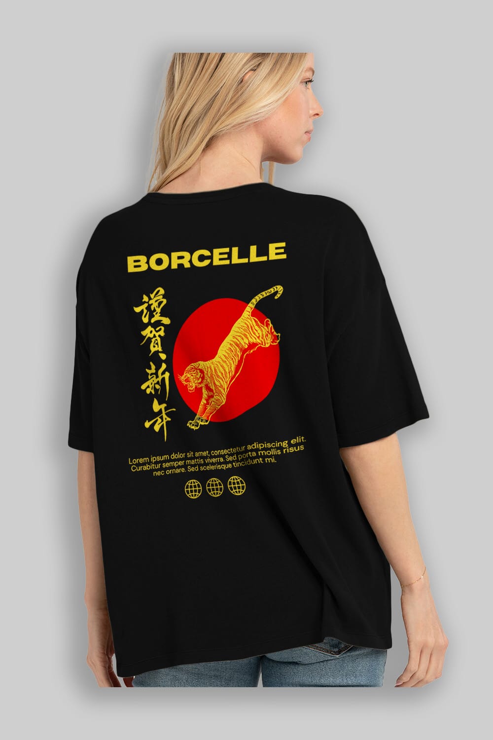 Borcelle Tiger Streetwear Arka Baskılı Oversize t-shirt Erkek Kadın Unisex