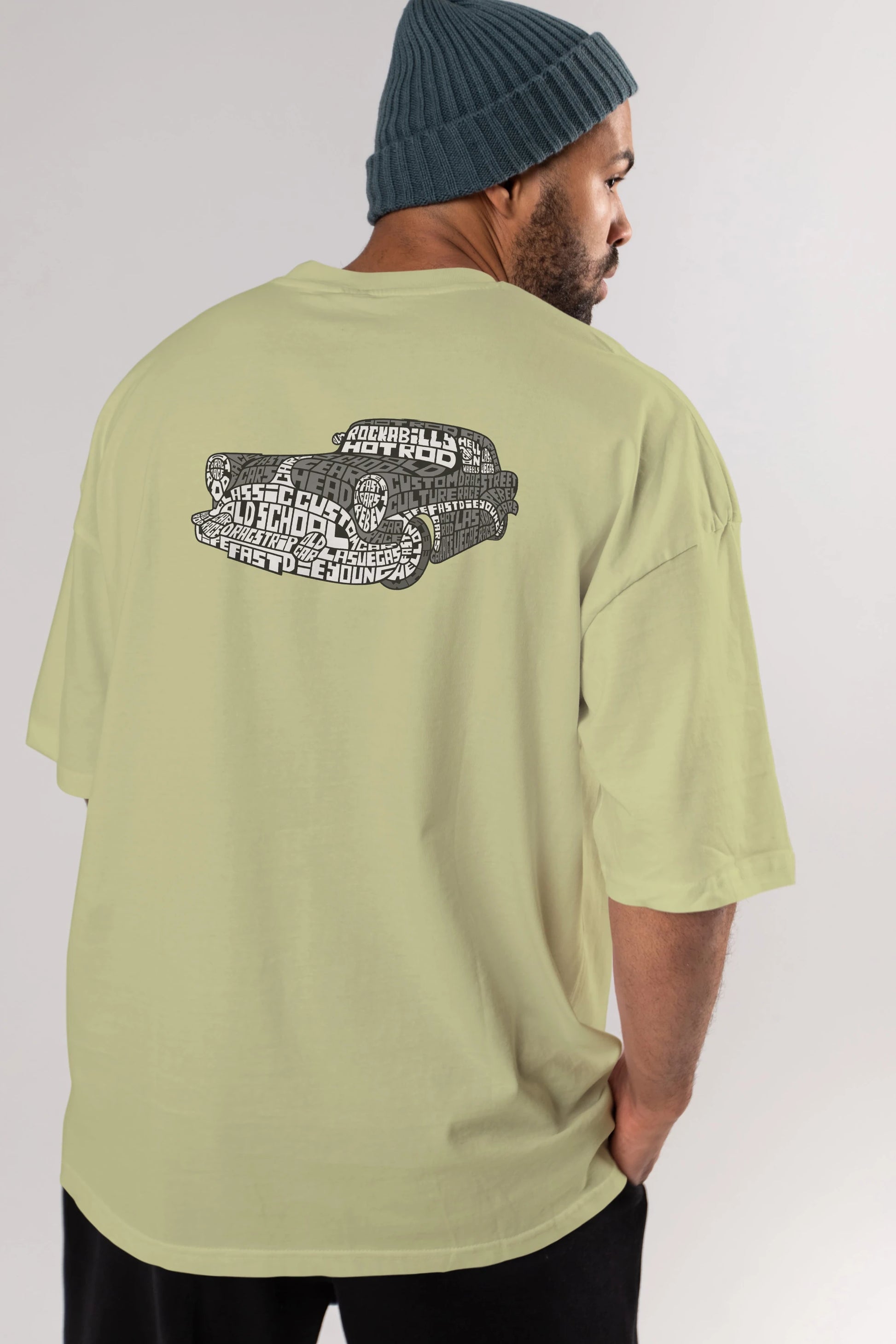 Hotrod Arka Baskılı Oversize t-shirt %100 pamuk Erkek Kadın Unisex