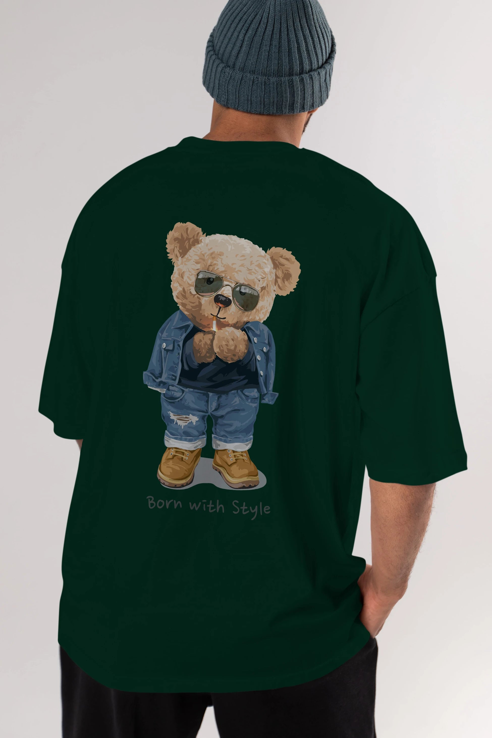 Teddy Bear Born With Style Arka Baskılı Oversize t-shirt Erkek Kadın Unisex %100 Pamuk