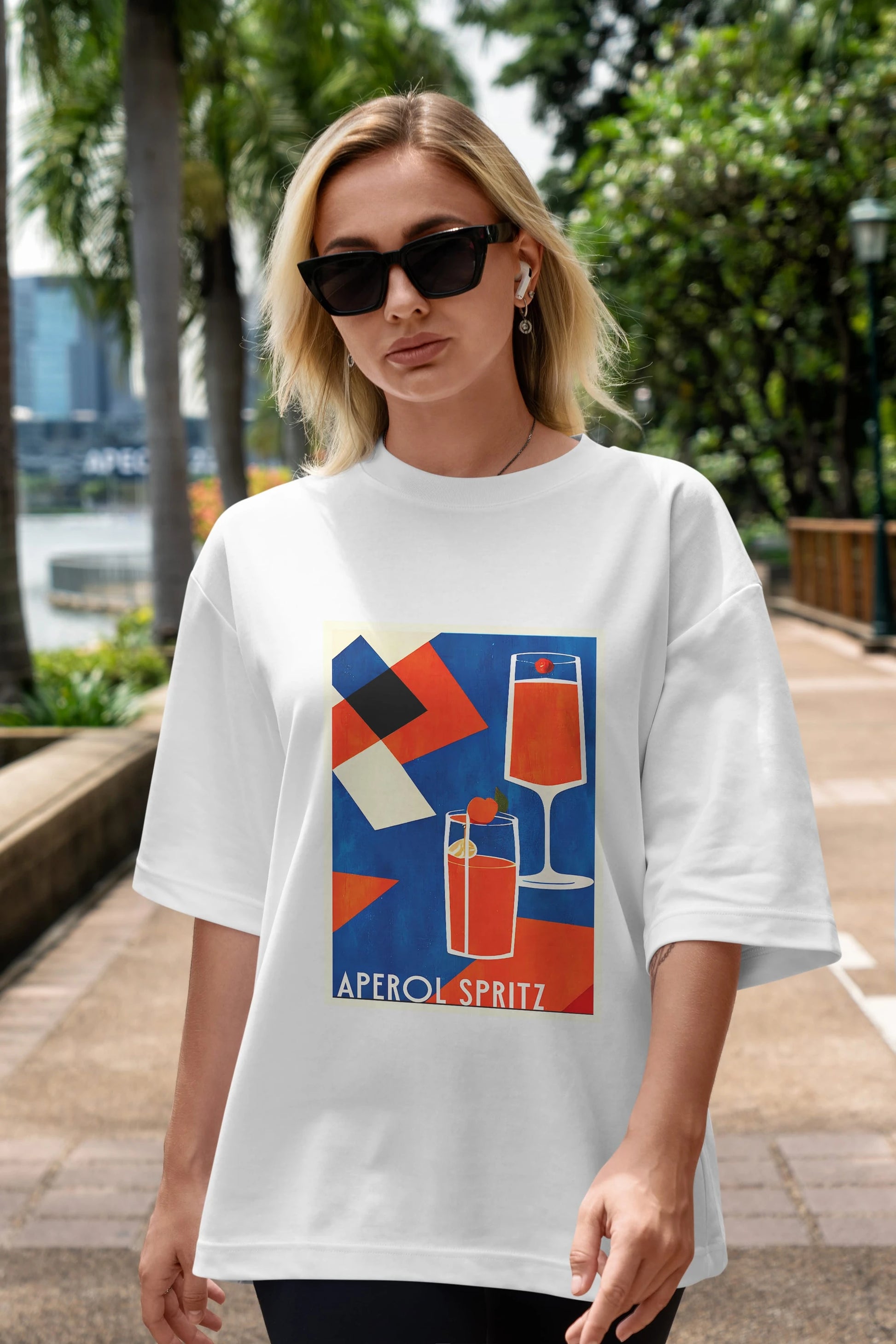 Aperol Spritz 4 Ön Baskılı Oversize t-shirt Erkek Kadın Unisex %100 Pamuk Bisiklet Yaka tişort