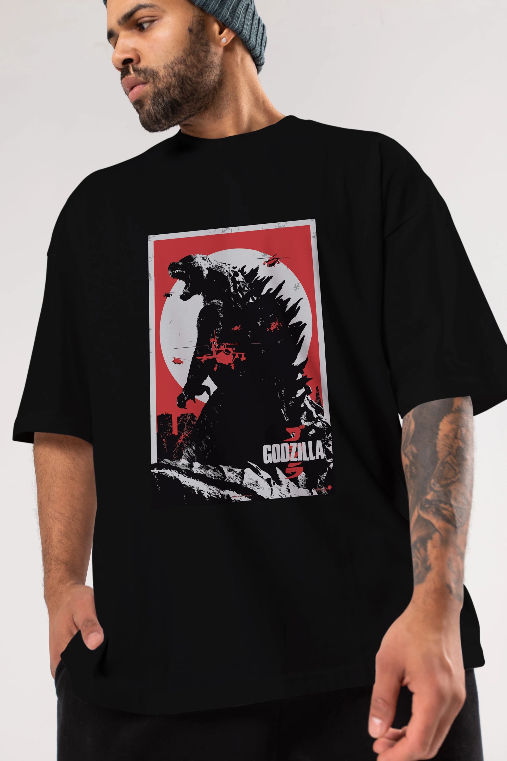 Godzilla (2) Ön Baskılı Oversize t-shirt Erkek Kadın Unisex %100 Pamuk Bisiklet Yaka tişort