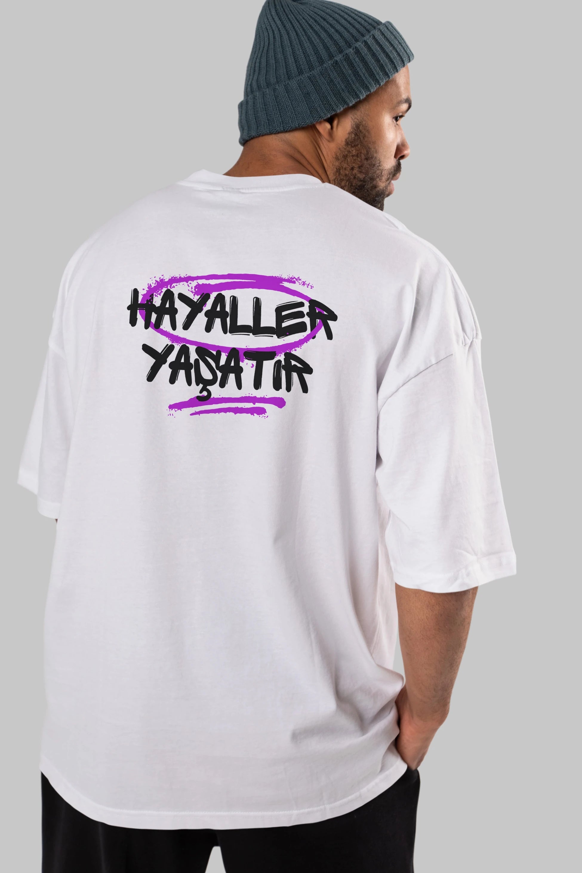 Hayaller Yaşatır Arka Baskılı Oversize t-shirt Erkek Kadın Unisex