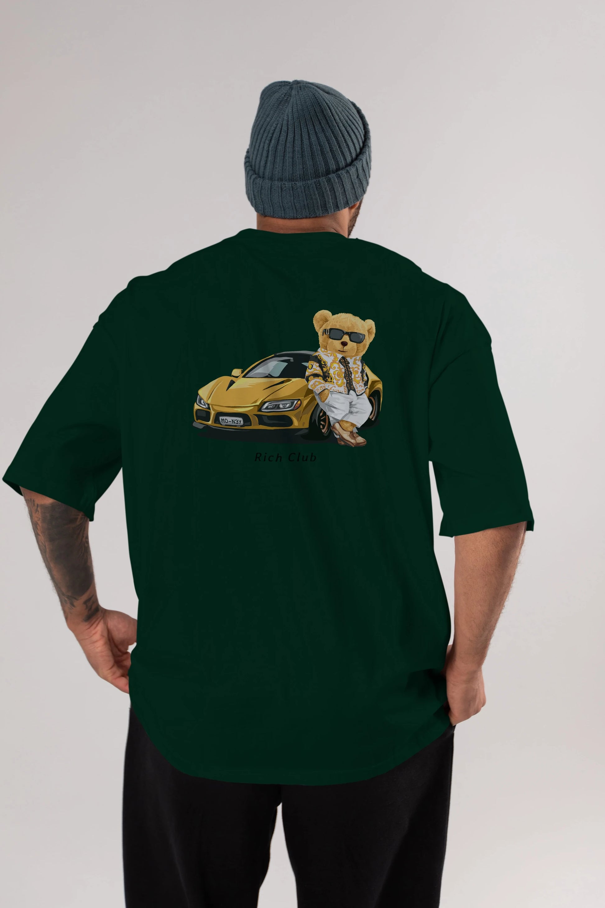 Teddy Bear Rich Club Arka Baskılı Oversize t-shirt Erkek Kadın Unisex %100 Pamuk