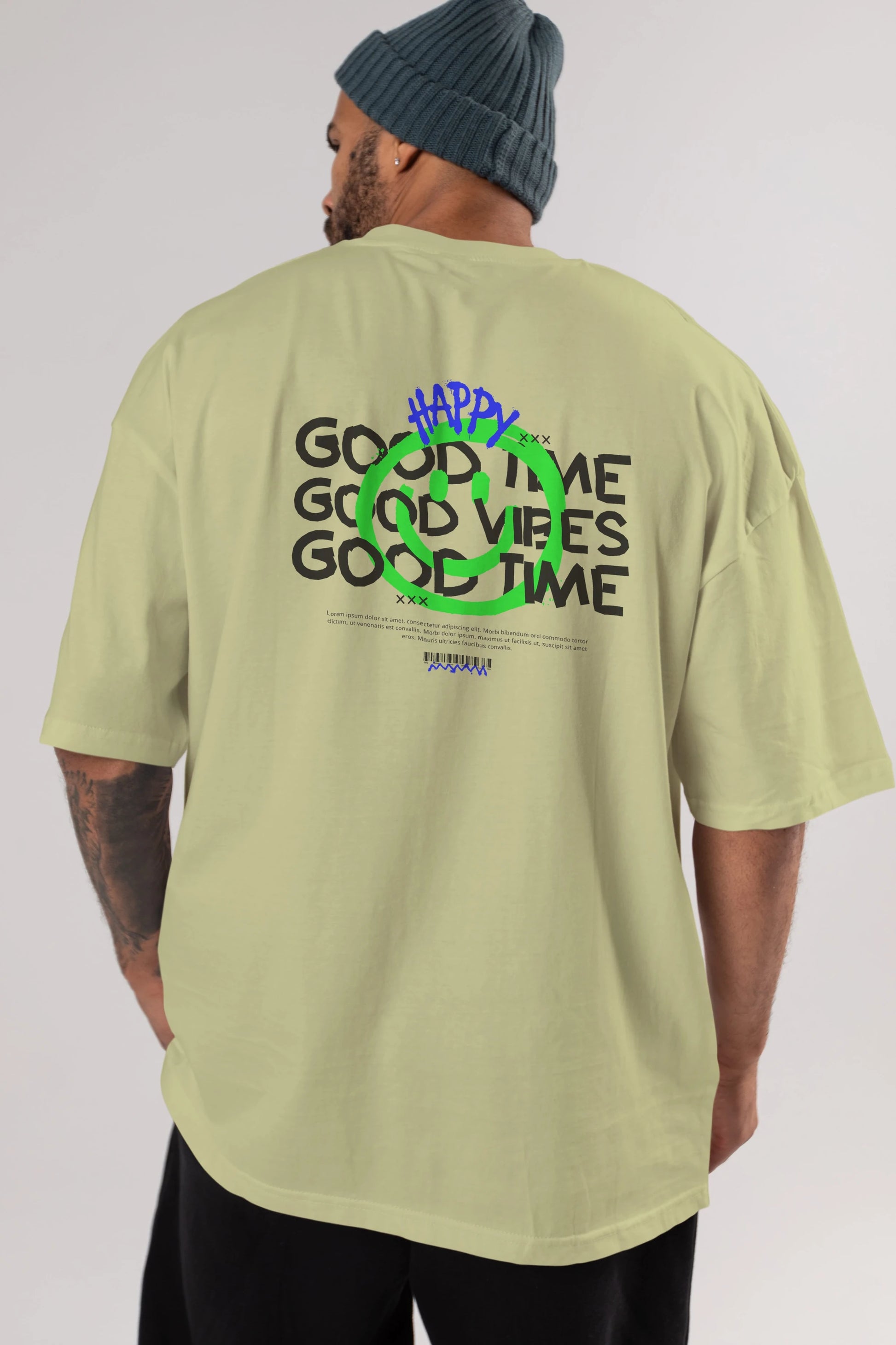 Happy Good Time Yazılı Arka Baskılı Oversize t-shirt Erkek Kadın Unisex