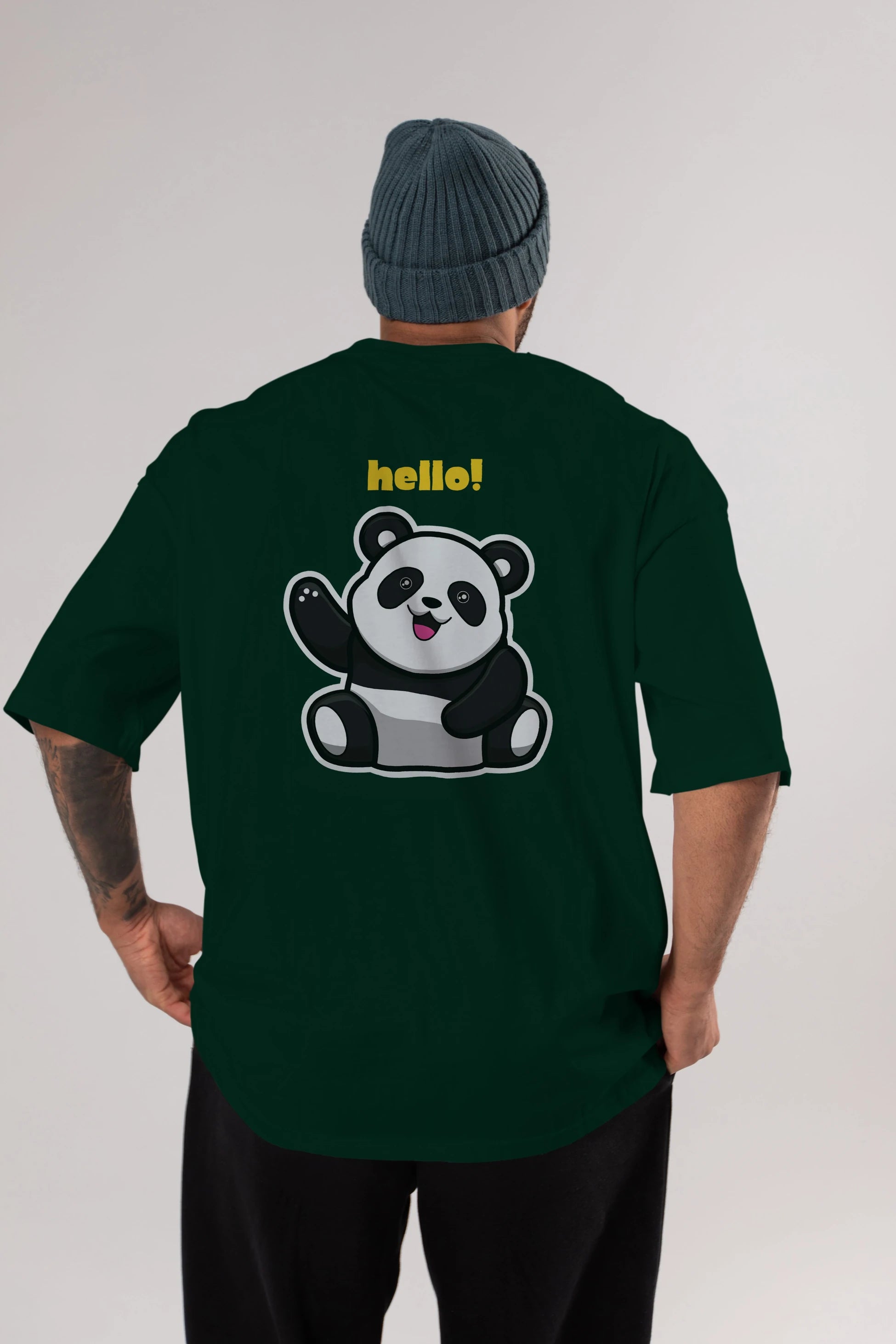 Hello Panda Arka Baskılı Oversize t-shirt Erkek Kadın Unisex