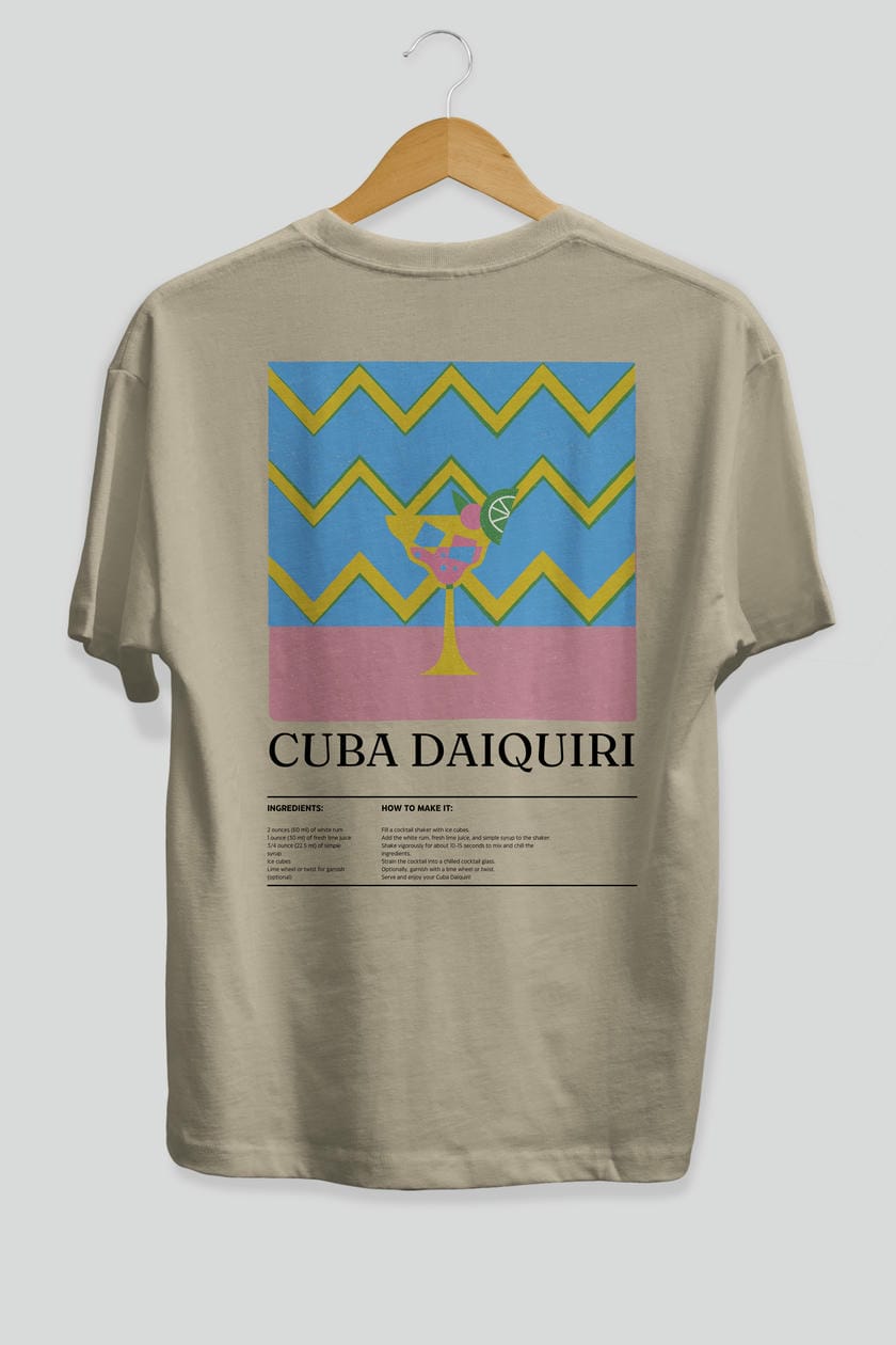 Cuba Daiquiri Kokteyl Serisi Arka Baskılı Oversize t-shirt Erkek Kadın %100 Pamuk Bisiklet Yaka tişort