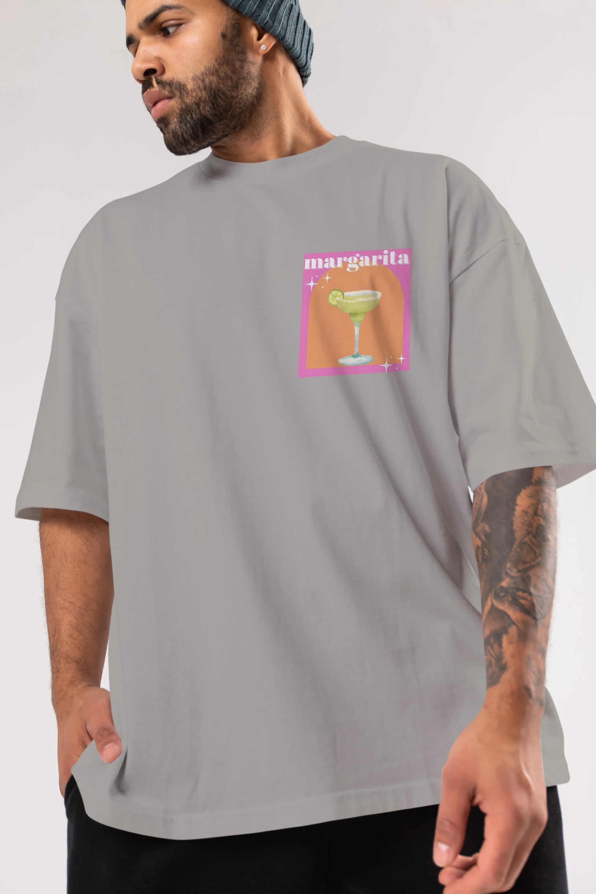 Margarita 7 Ön Sol Baskılı Oversize t-shirt Erkek Kadın Unisex %100 Pamuk Bisiklet Yaka tişort