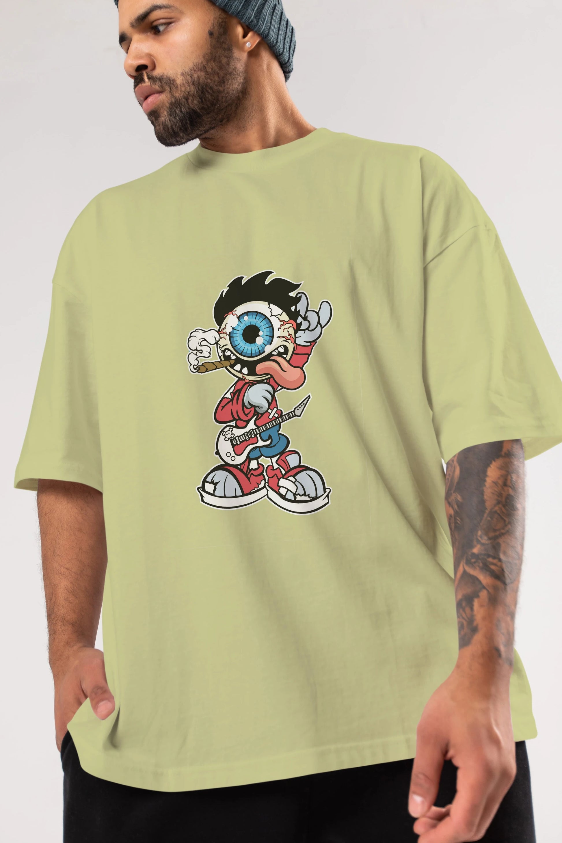 Eyeball Rockstar Ön Baskılı Oversize t-shirt Erkek Kadın Unisex %100 Pamuk tişort