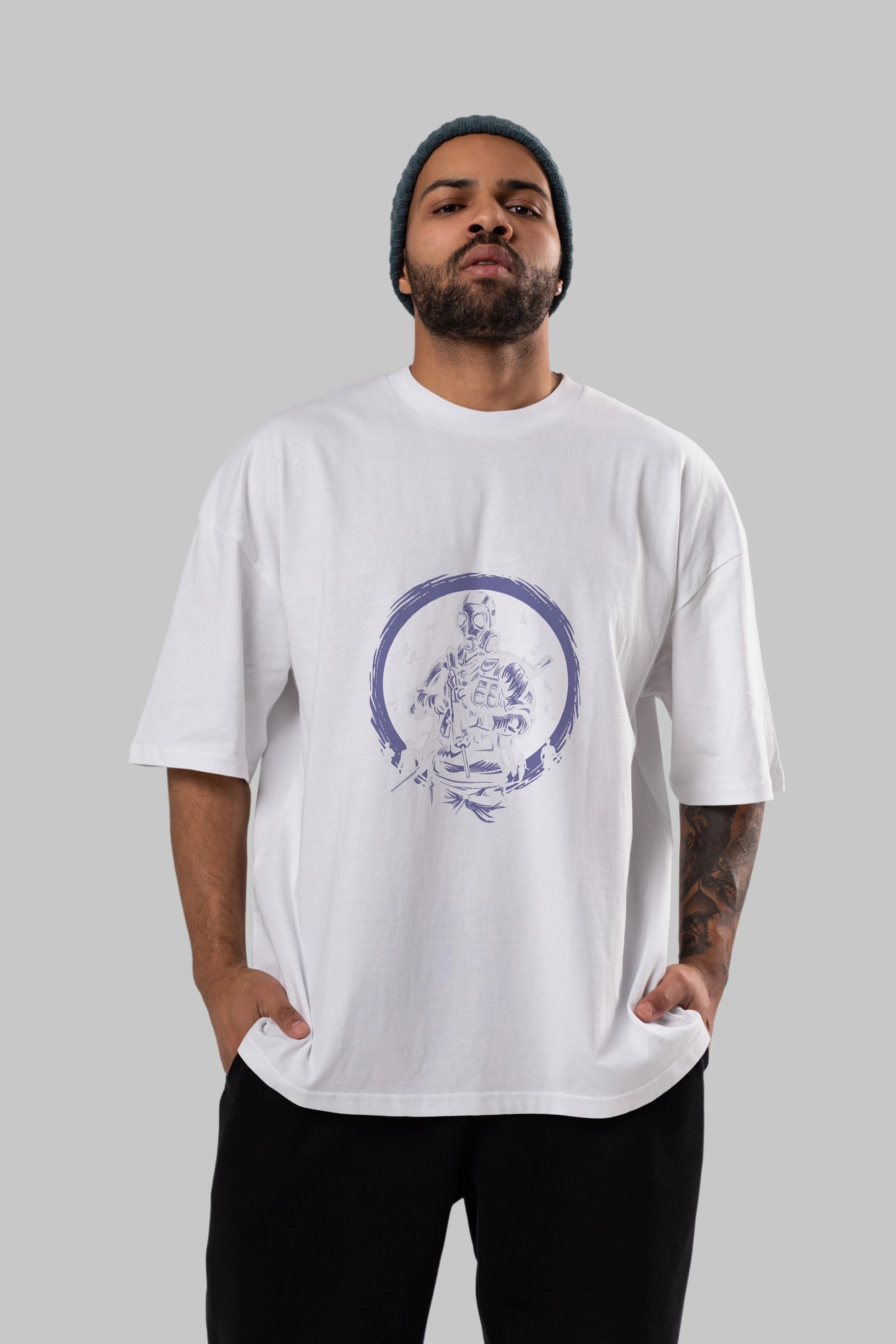 Gas Mask Soldier Ön Baskılı Oversize t-shirt Erkek Kadın Unisex %100 Pamuk tişort