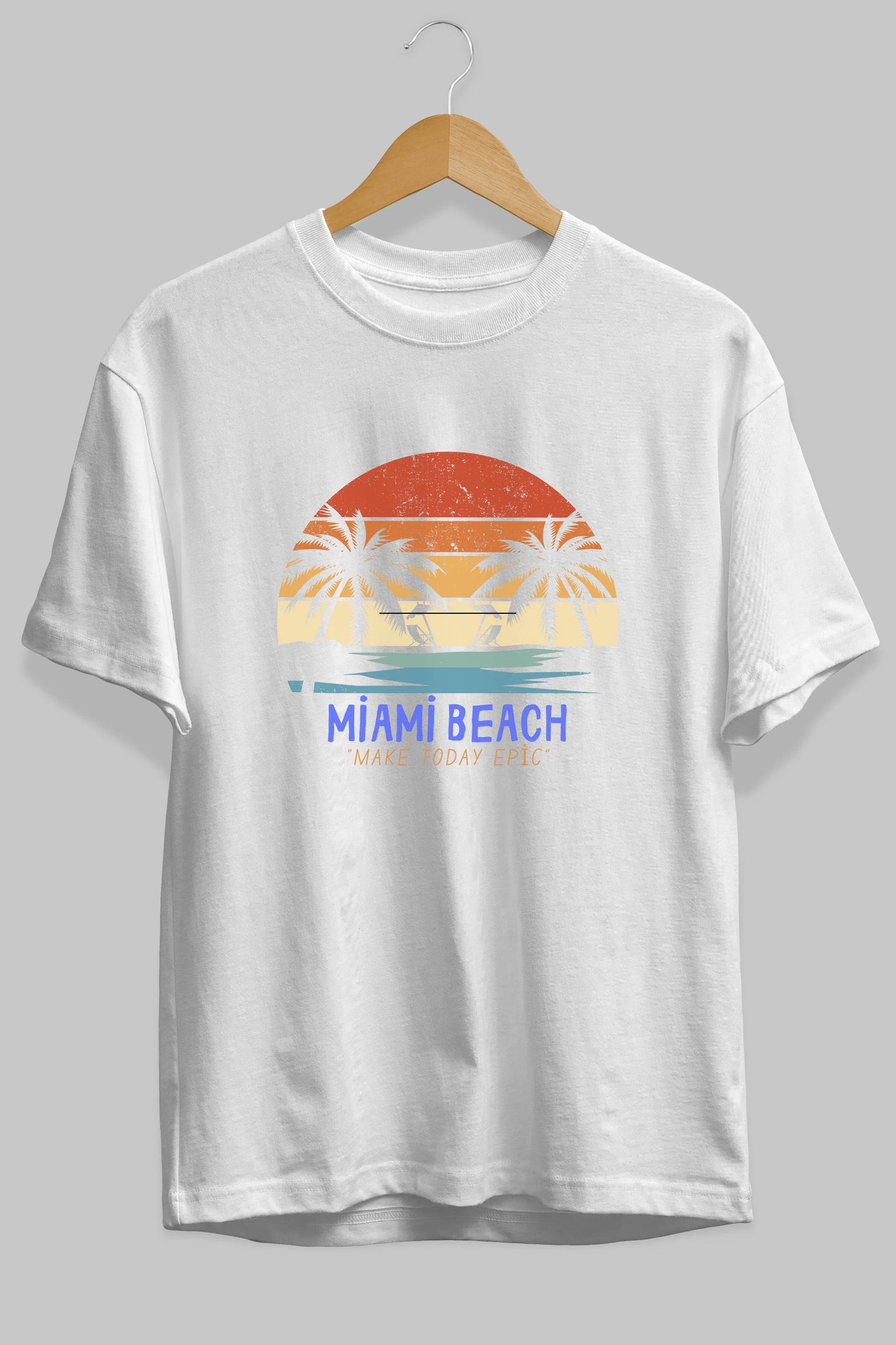 Miami Beach Yazılı Ön Baskılı Oversize t-shirt Erkek Kadın Unisex