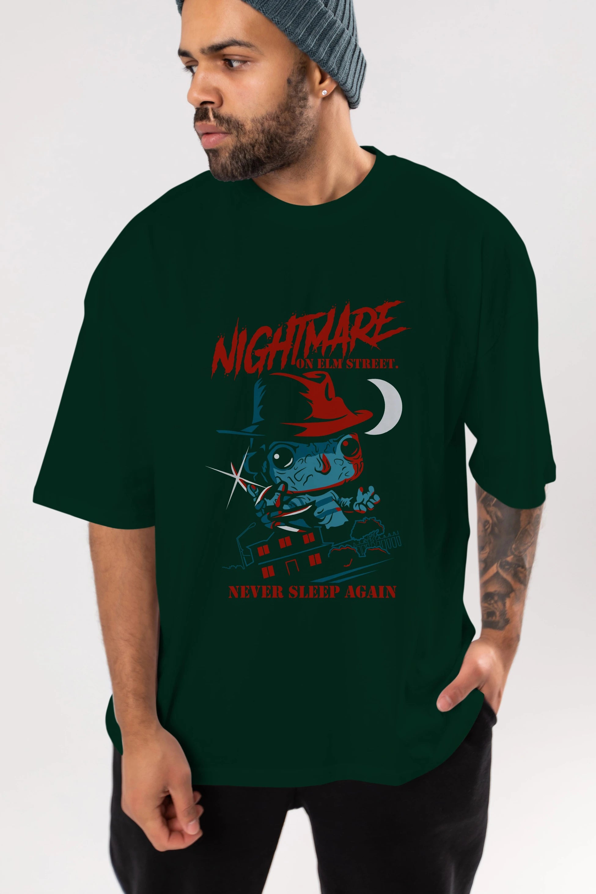 Nightmare Elm Sokağı Ön Baskılı Oversize t-shirt Erkek Kadın Unisex %100 Pamuk Bisiklet Yaka tişort