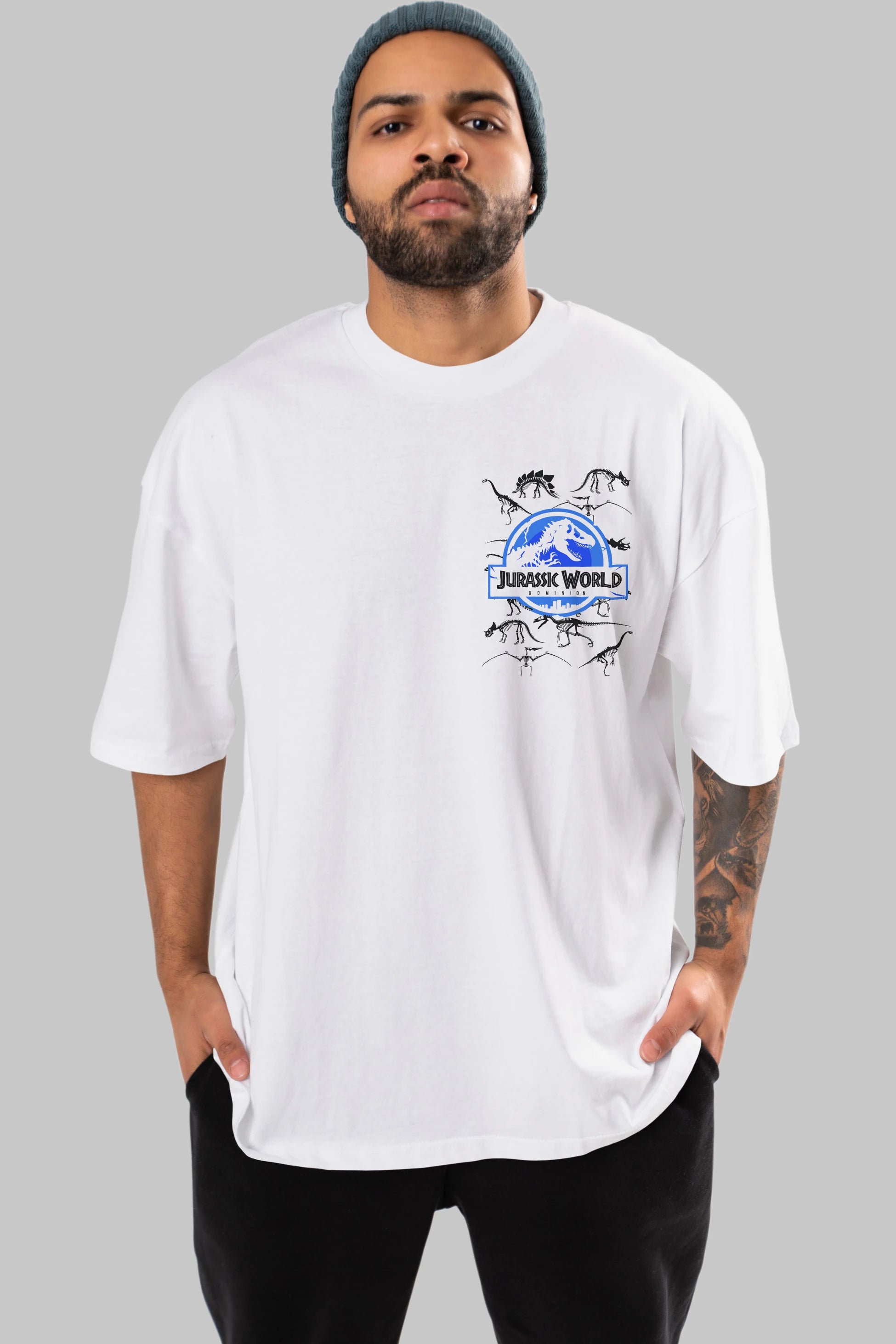 Jurassic Park (5) Ön Sol Baskılı Oversize t-shirt Erkek Kadın Unisex %100 Pamuk Bisiklet Yaka tişort