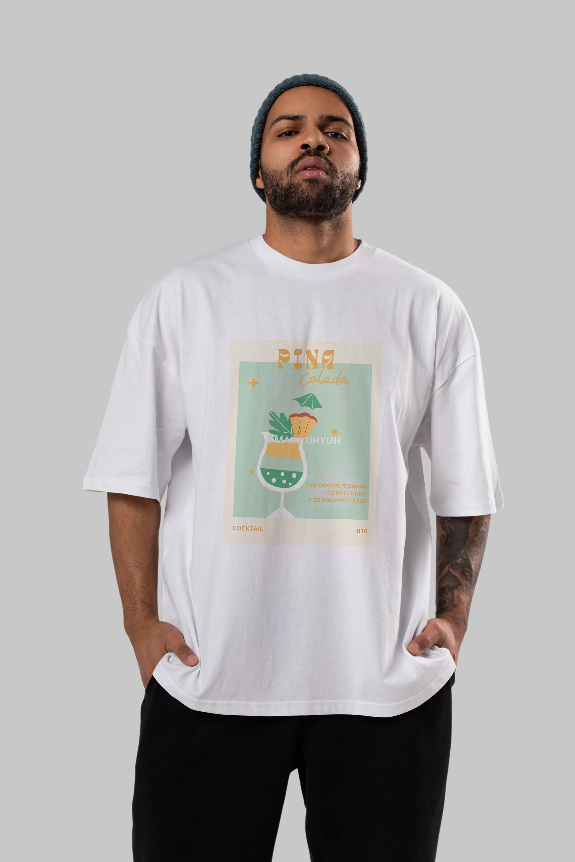 Pina Colada Ön Baskılı Oversize t-shirt Erkek Kadın Unisex %100 Pamuk Bisiklet Yaka tişort