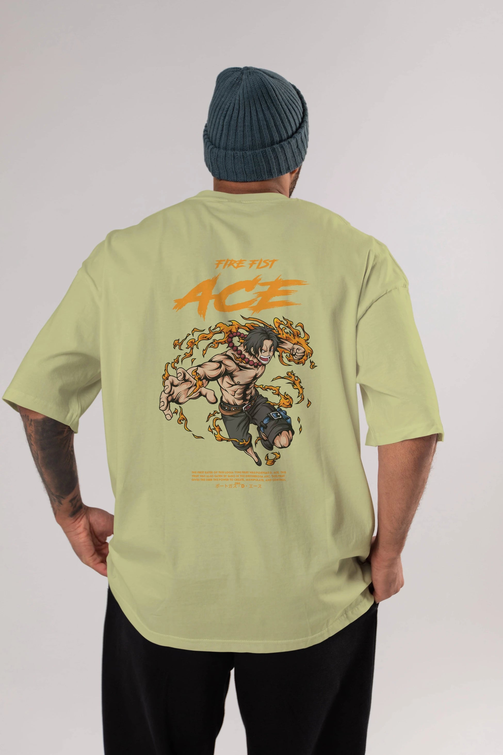 Fire Fist Ace Anime Arka Baskılı Oversize t-shirt Erkek Kadın Unisex