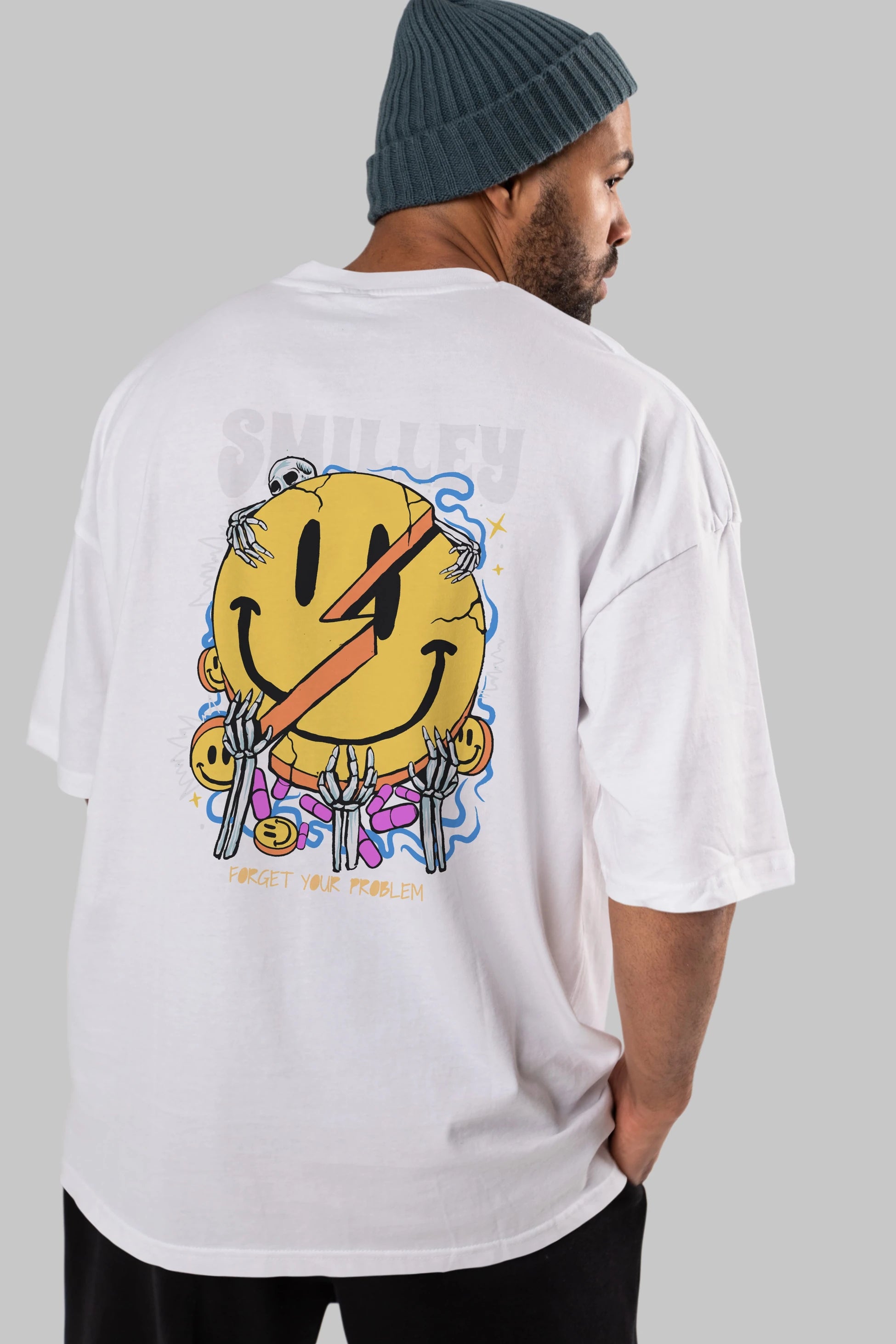 Smilley Streetwear Arka Baskılı Oversize t-shirt Erkek Kadın Unisex