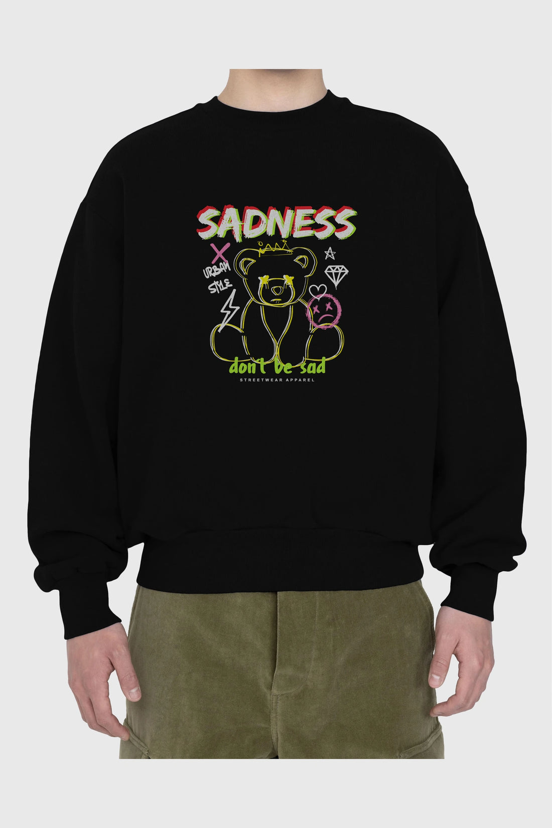 Teddy Bear Sadness Ön Baskılı Oversize Sweatshirt Erkek Kadın Unisex