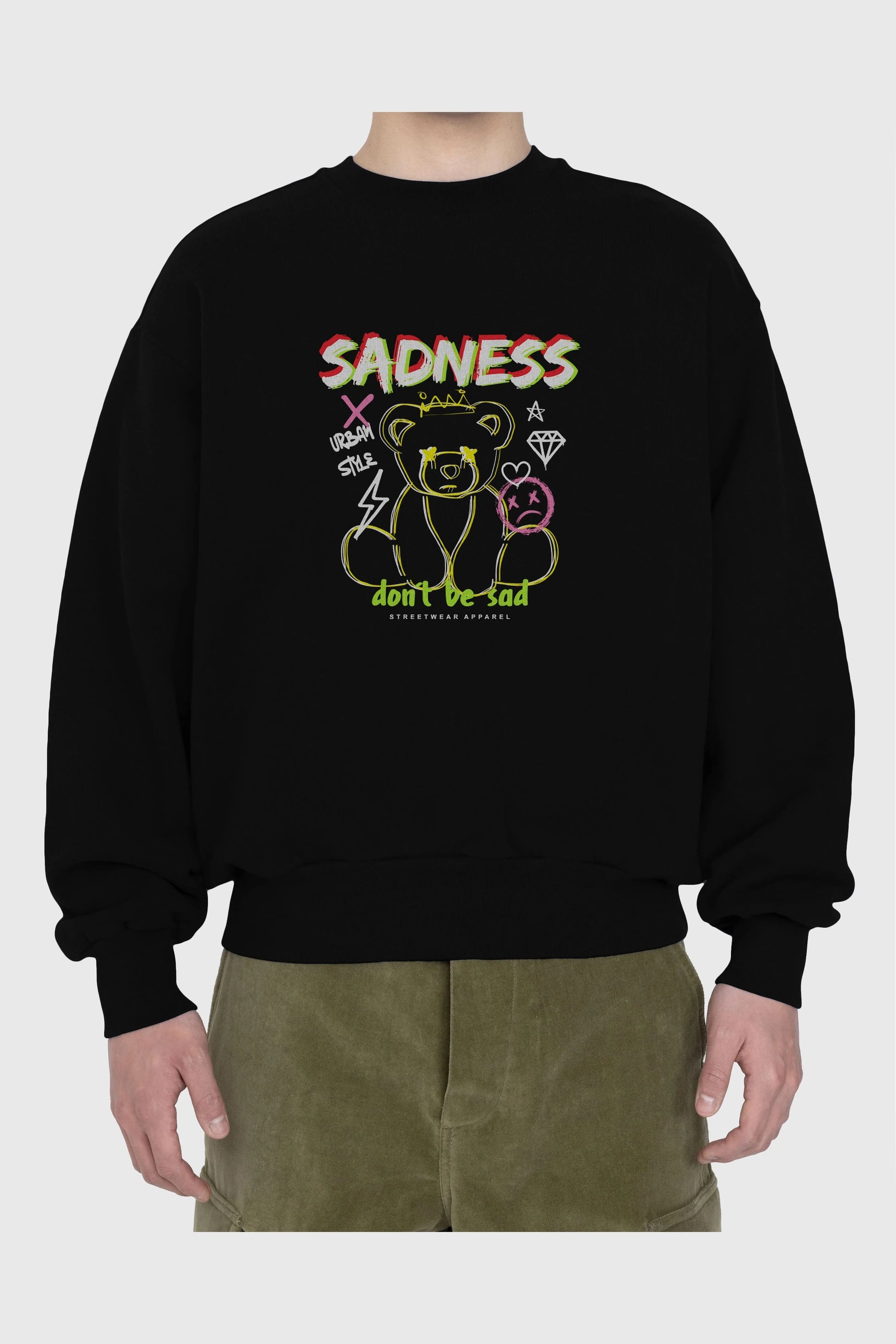 Teddy Bear Sadness Ön Baskılı Oversize Sweatshirt Erkek Kadın Unisex