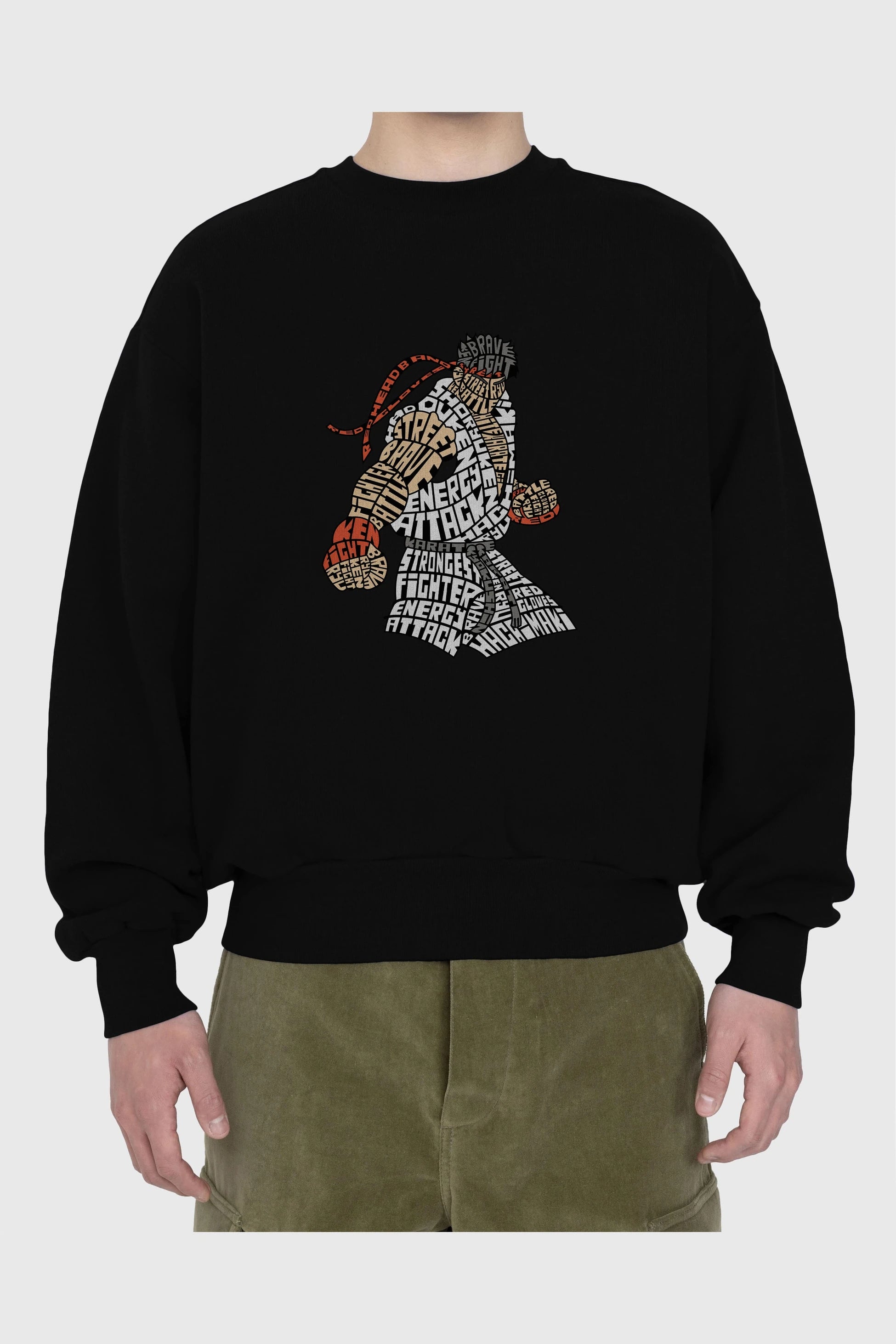 Hadouken Ön Baskılı Oversize Sweatshirt Erkek Kadın Unisex