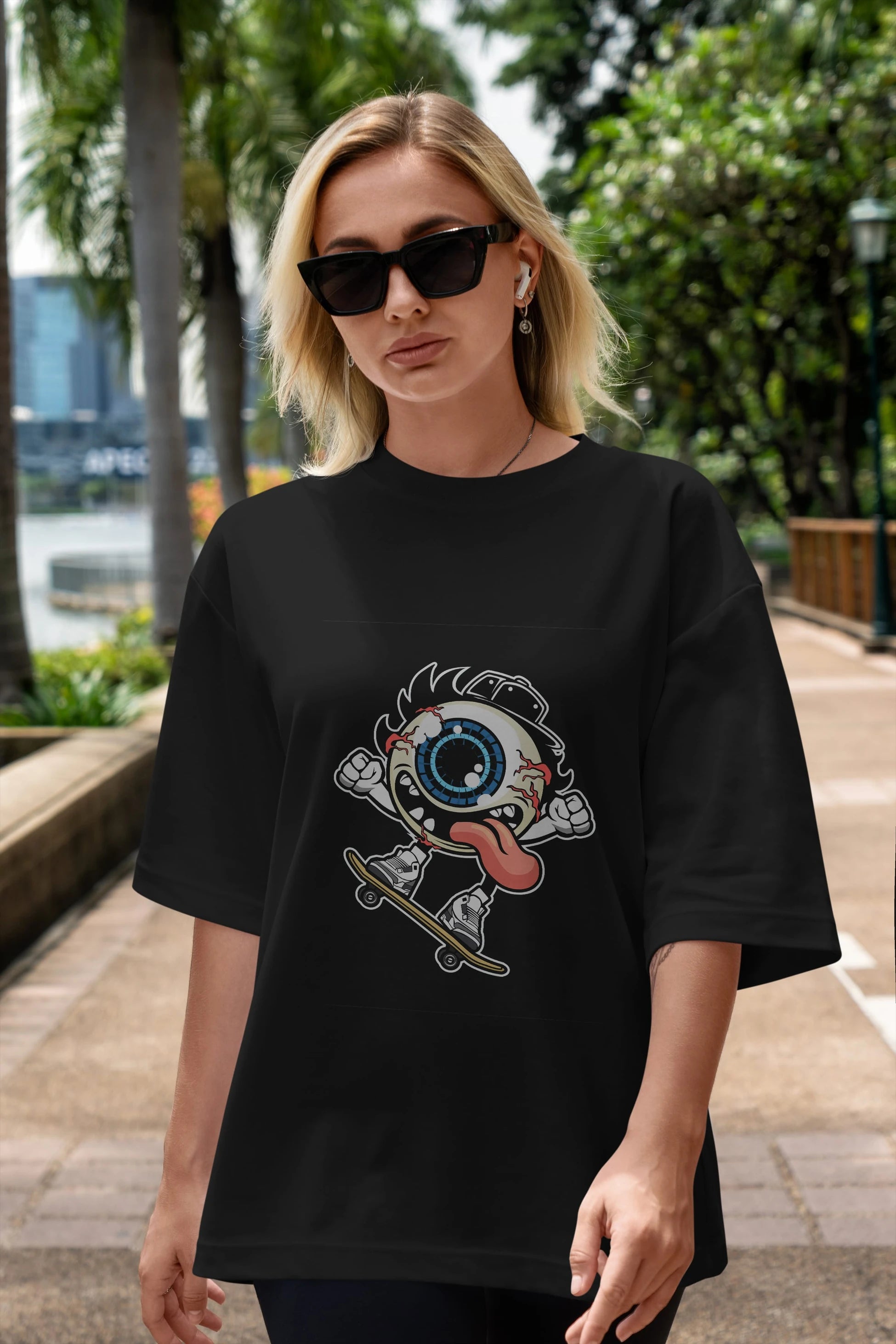 Eye Ball Skater Ön Baskılı Oversize t-shirt Erkek Kadın Unisex %100 Pamuk tişort