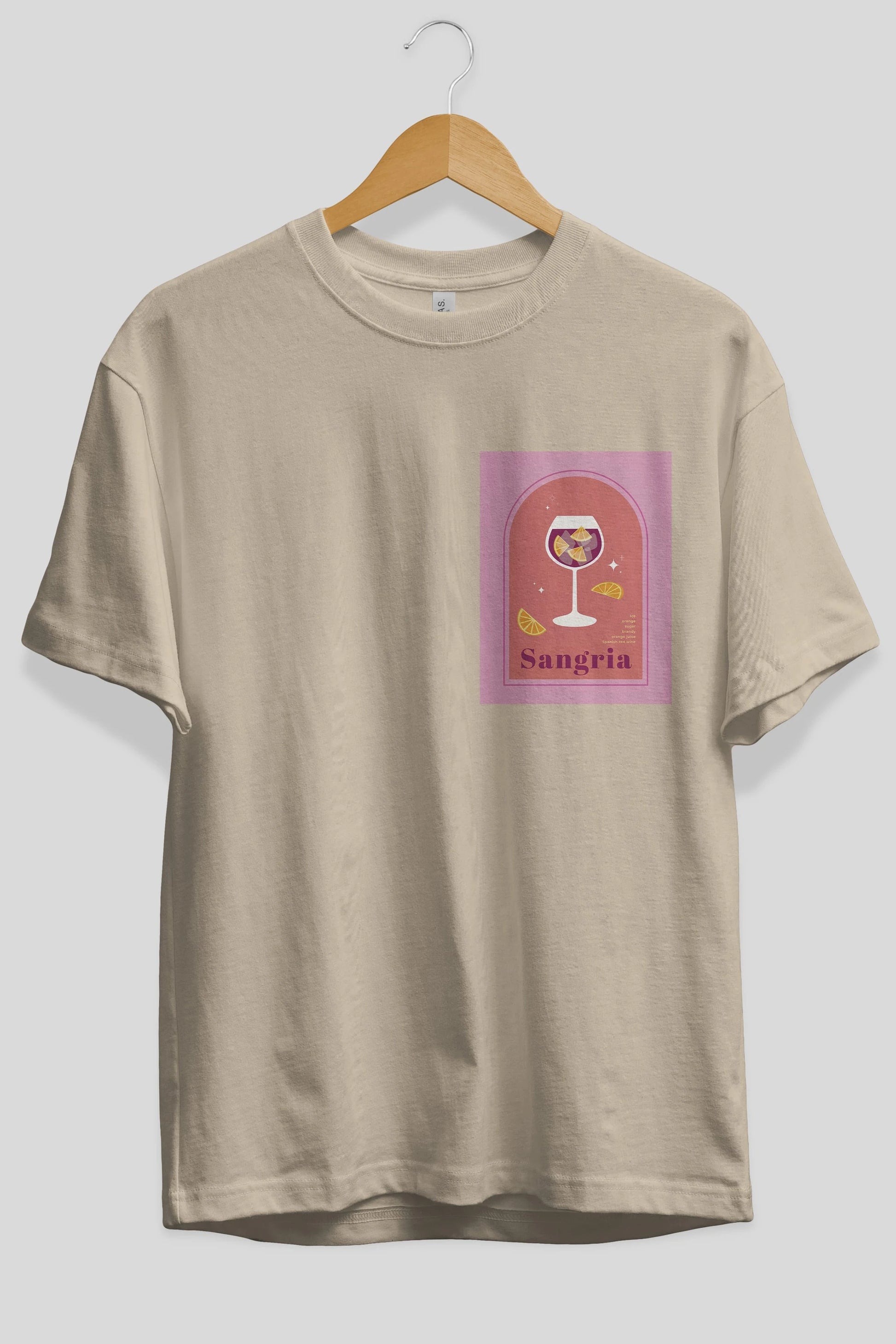 Sangria Ön Sol Baskılı Oversize t-shirt Erkek Kadın Unisex %100 Pamuk Bisiklet Yaka tişort