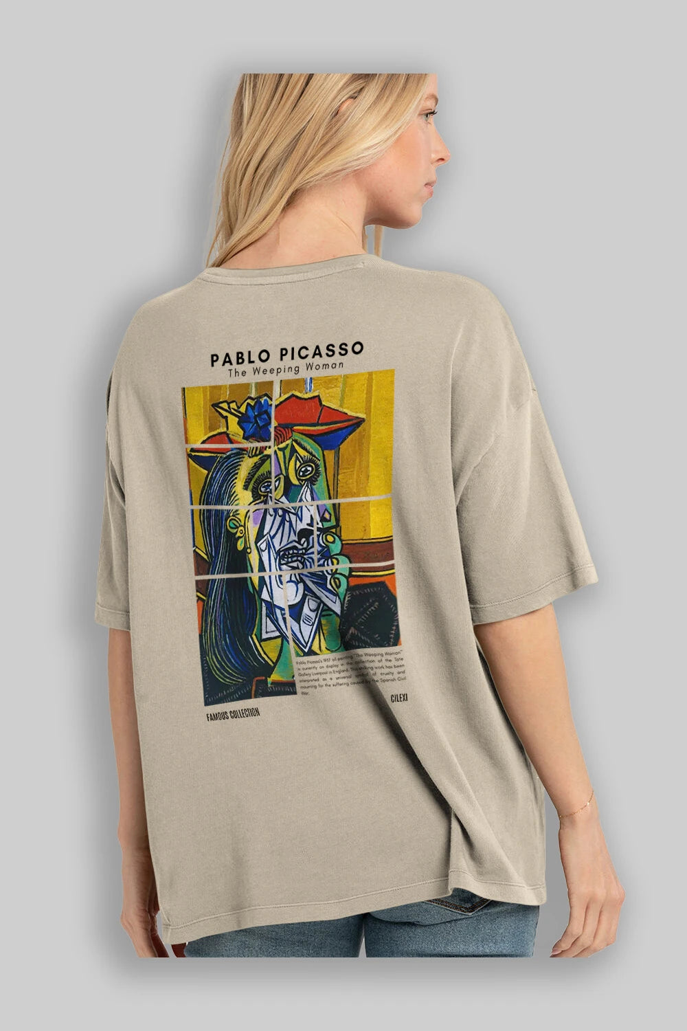 Pablo Picasso Arka Baskılı Oversize t-shirt Erkek Kadın Bisiklet Yaka Pamuk tişort