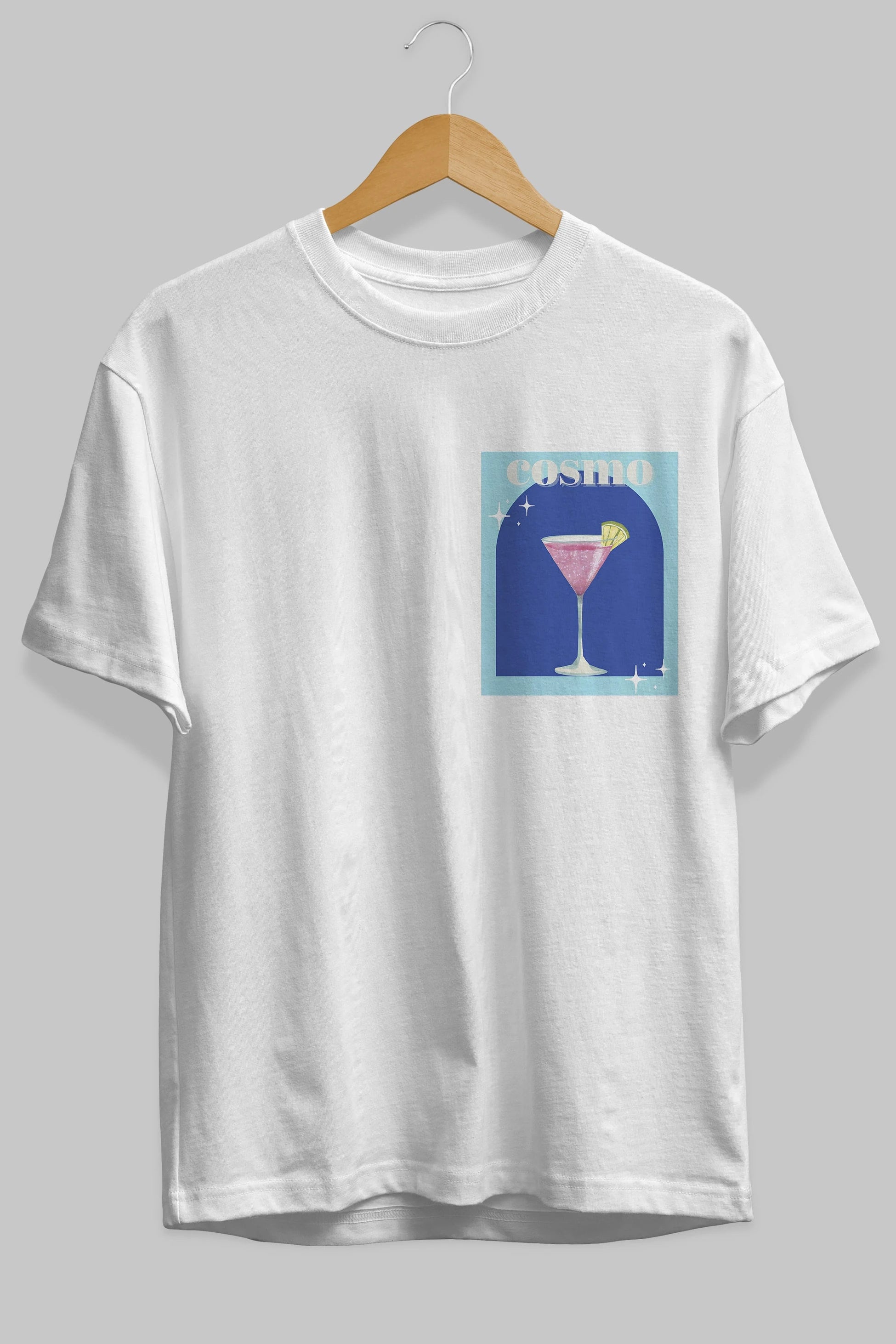 Cosmopolitan 2 Ön Sol Baskılı Oversize t-shirt Erkek Kadın Unisex %100 Pamuk Bisiklet Yaka tişort