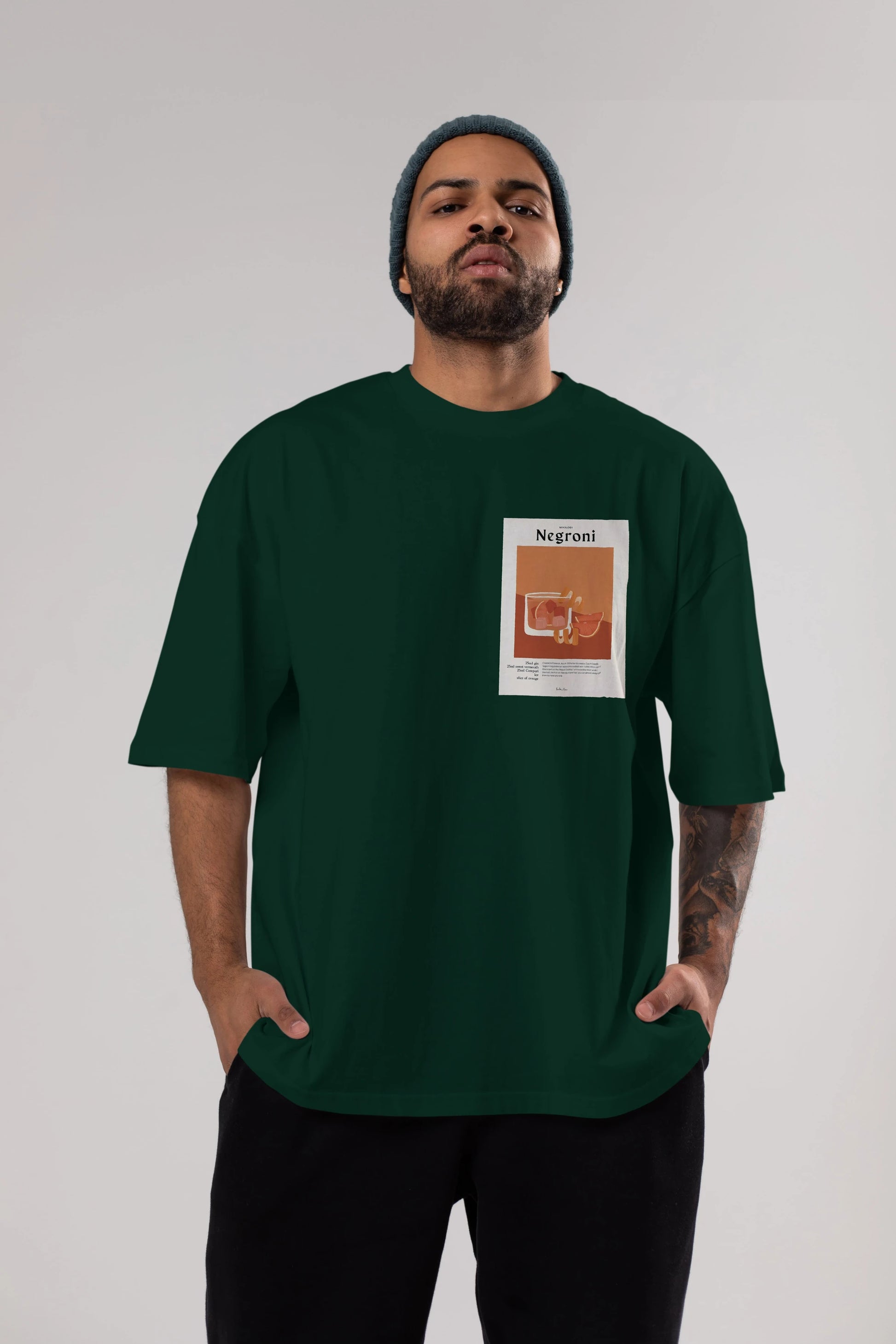 Mixology Negroni Ön Sol Baskılı Oversize t-shirt Erkek Kadın Unisex %100 Pamuk Bisiklet Yaka tişort