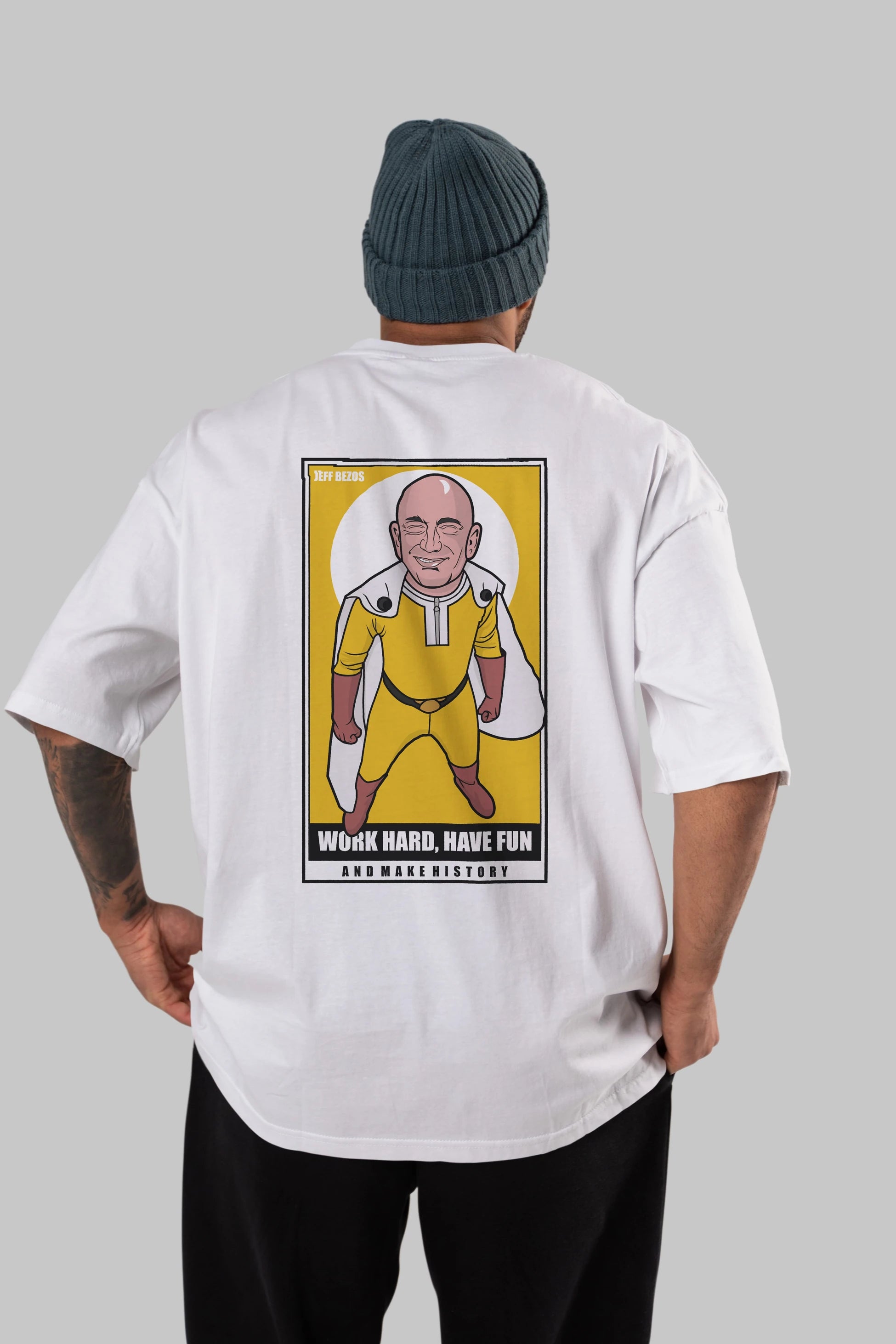 Jeff Bezos Saitama Arka Baskılı Oversize t-shirt Erkek Kadın Unisex %100 Pamuk tişort
