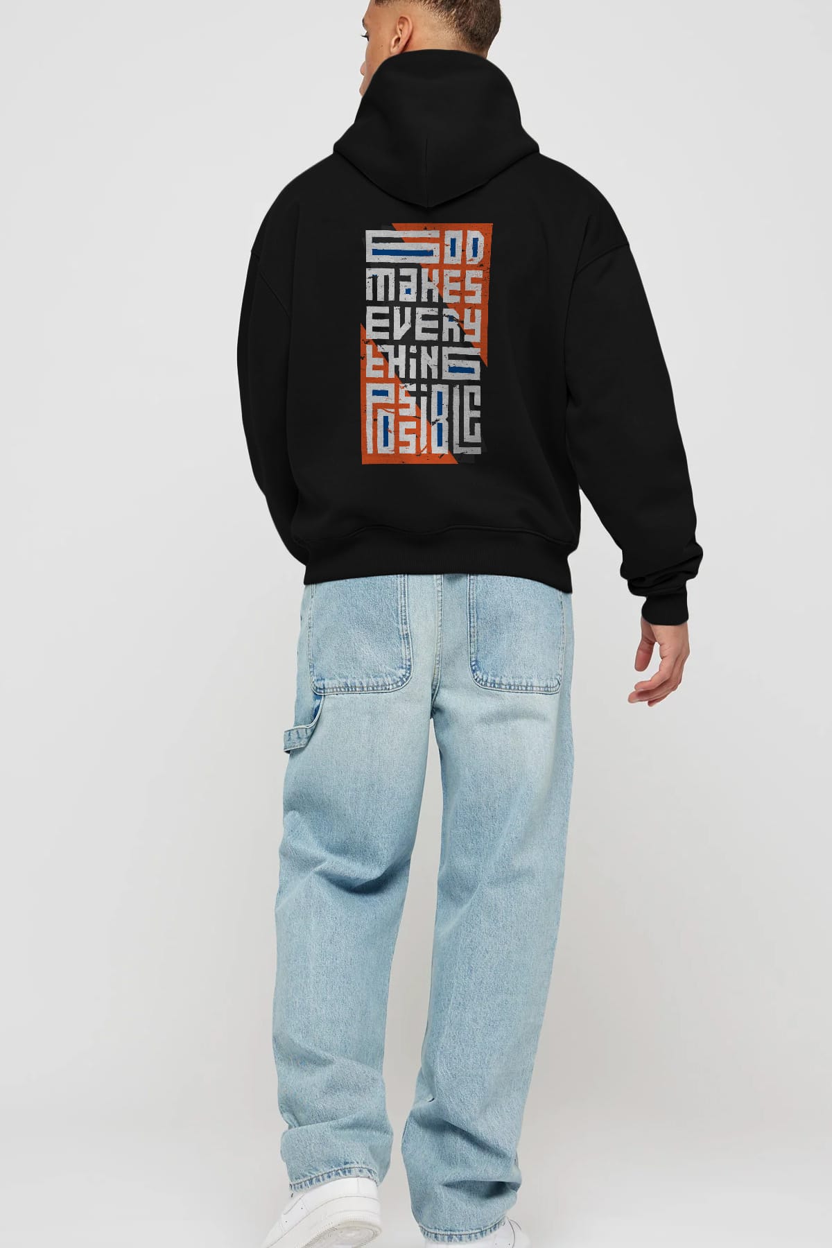 God Makes Every Thing Possible Yazılı Arka Baskılı Oversize Hoodie Kapüşonlu Sweatshirt Erkek Kadın Unisex