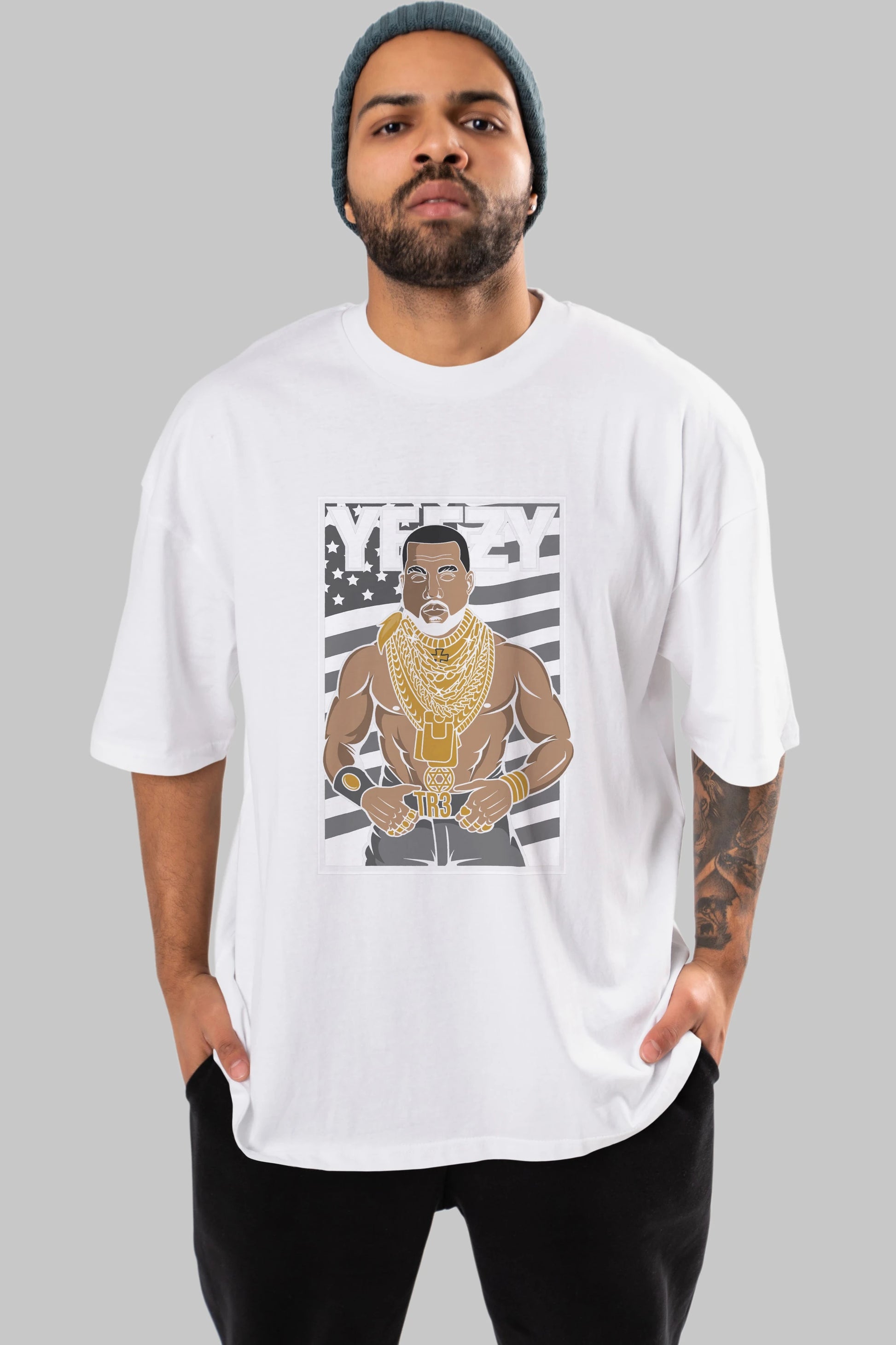 Mr.T Ön Baskılı Oversize t-shirt Erkek Kadın Unisex %100 Pamuk tişort