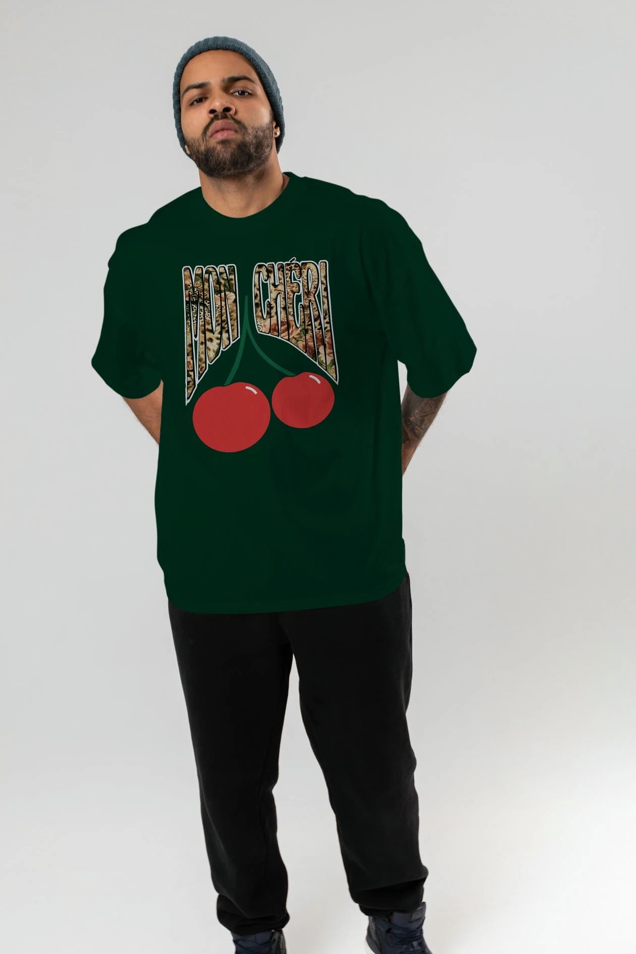 Mon Cherry Cherries Ön Baskılı Oversize t-shirt Erkek Kadın Pamuk Bisiklet Yaka tişort