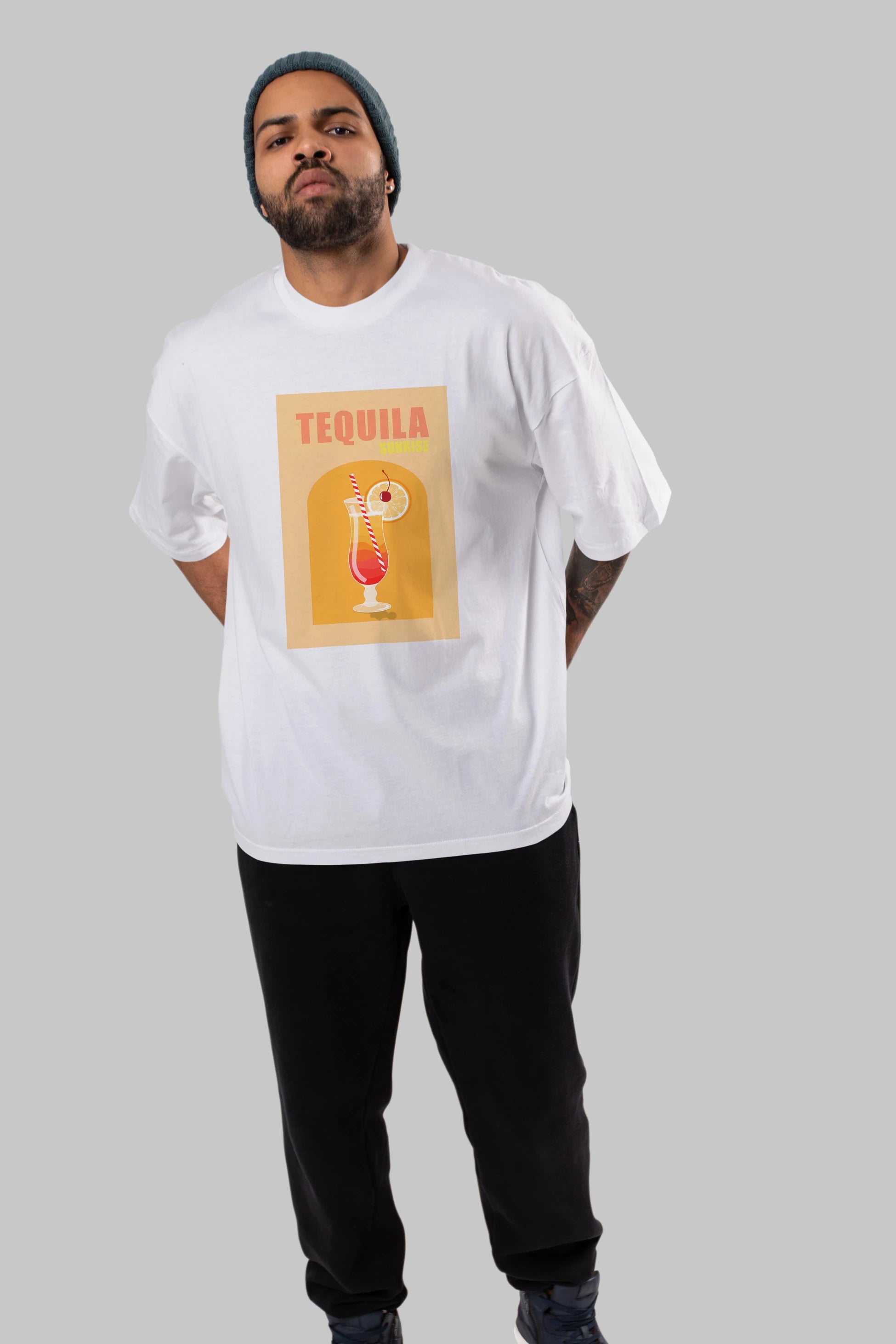 Tequila Sunrise Ön Baskılı Oversize t-shirt Erkek Kadın Unisex %100 Pamuk Bisiklet Yaka tişort