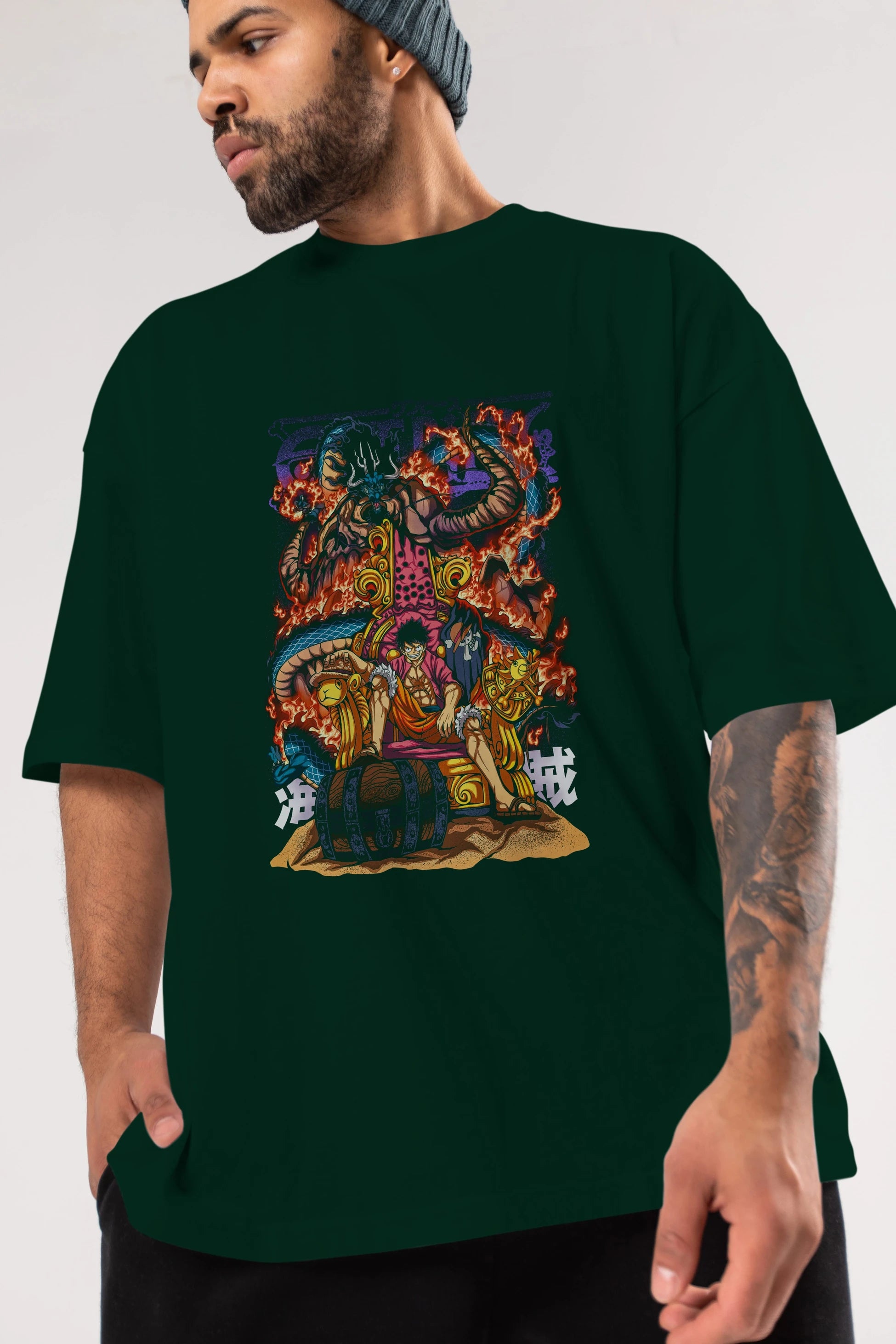 MONKEY D. LUFFY 1 Anime Ön Baskılı Oversize t-shirt %100 pamuk Erkek Kadın Unisex