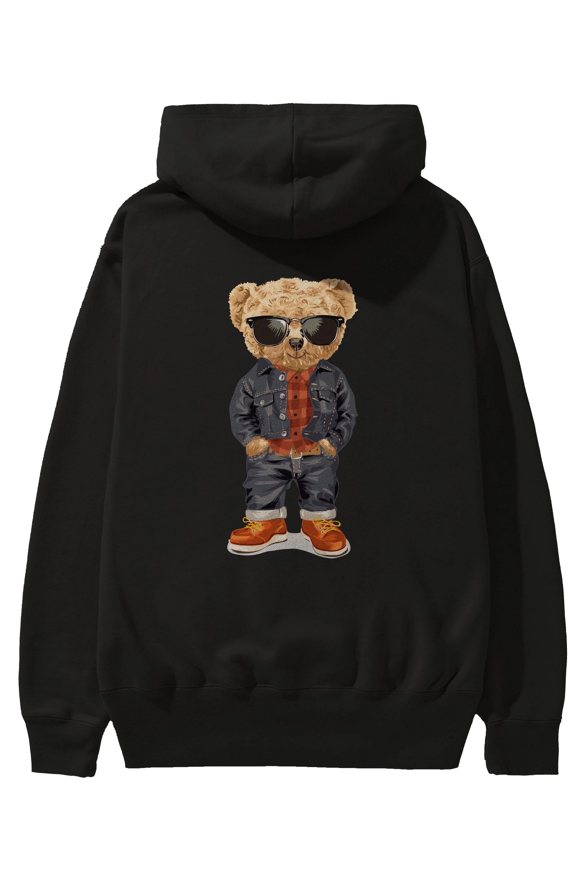 Teddy Bear Tarz Arka Baskılı Hoodie Oversize Kapüşonlu Sweatshirt Erkek Kadın Unisex