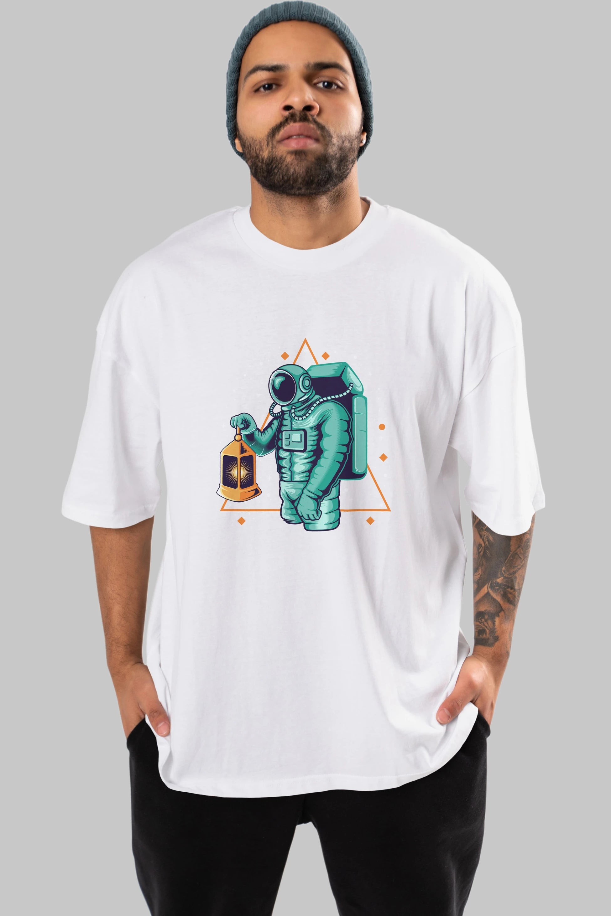 Astronaut Lantern Ön Baskılı Oversize t-shirt Erkek Kadın Unisex