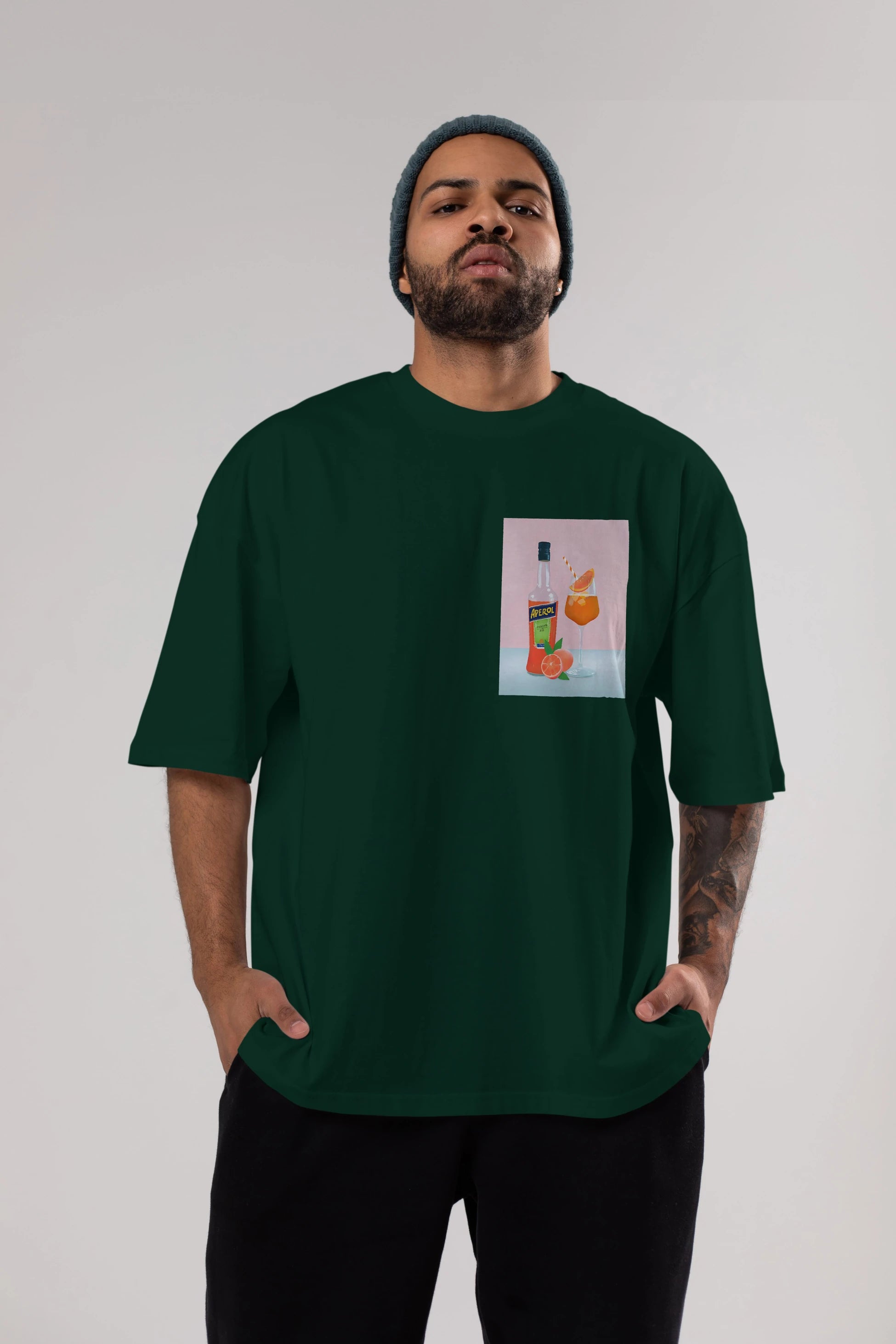 Aperol Spritz 3 Ön Sol Baskılı Oversize t-shirt Erkek Kadın Unisex %100 Pamuk Bisiklet Yaka tişort