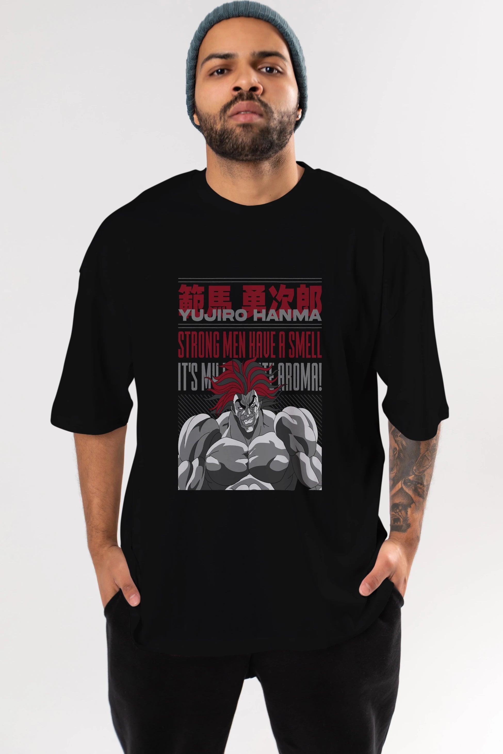 YUJIRO HANMA Anime Ön Baskılı Oversize t-shirt %100 pamuk Erkek Kadın Unisex