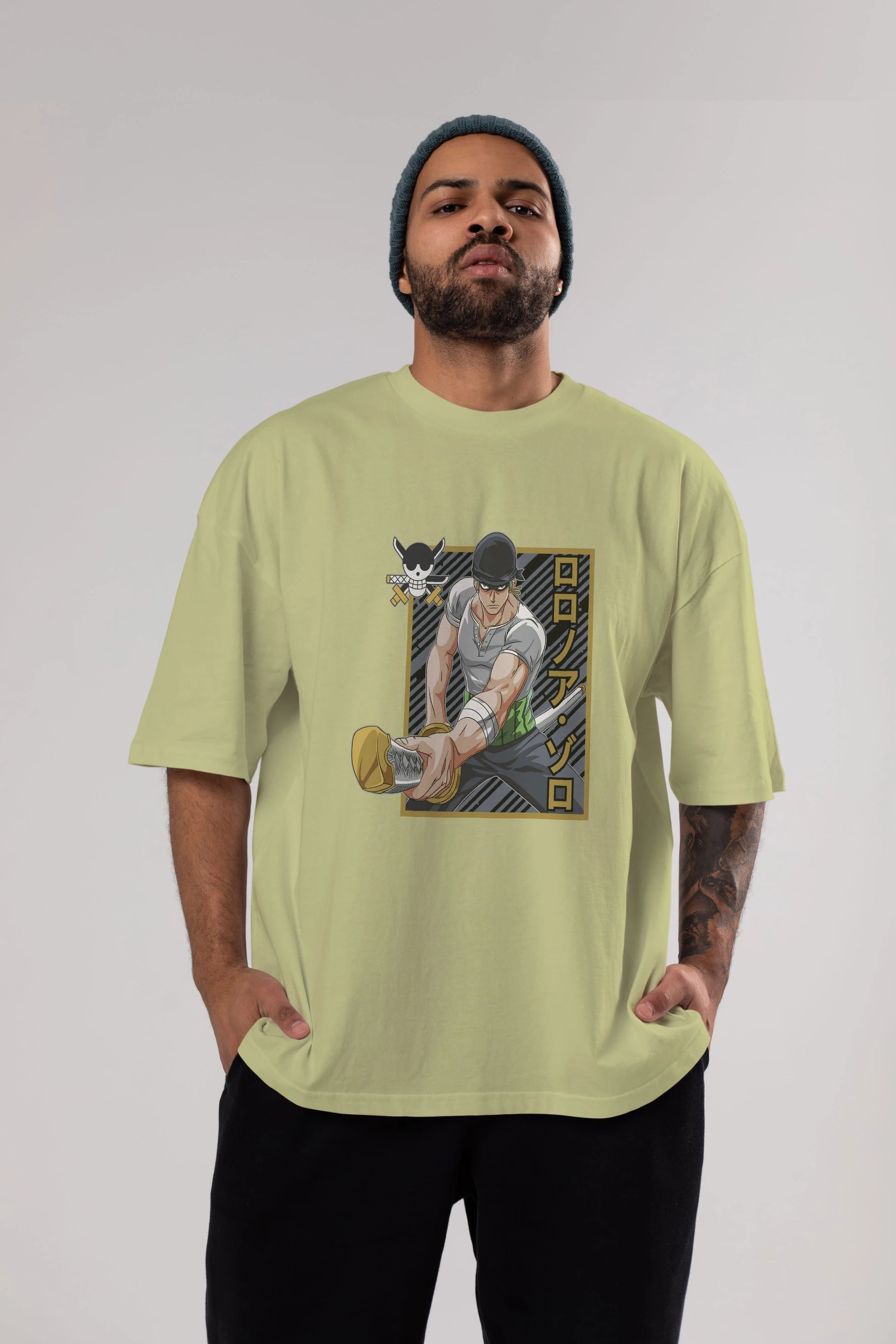 RORONOA ZORO Anime Ön Baskılı Oversize t-shirt %100 pamuk Erkek Kadın Unisex