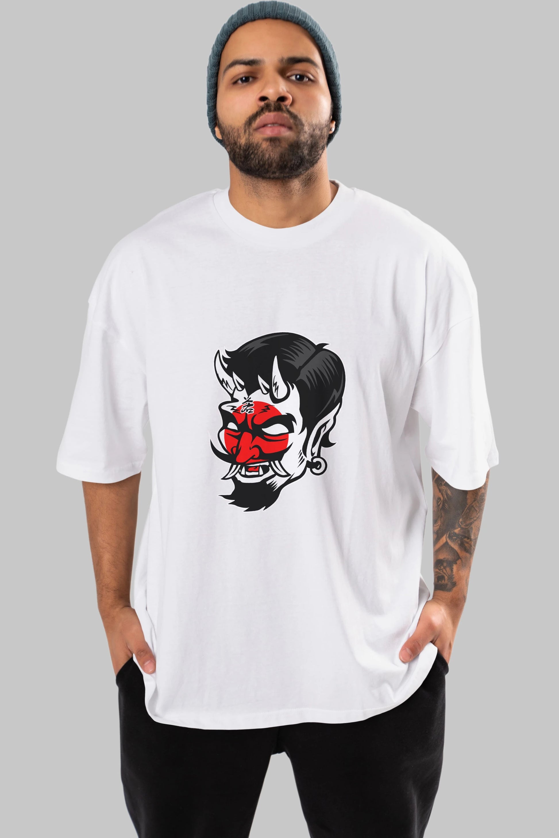 Japanese Devil Ön Baskılı Oversize t-shirt Erkek Kadın Unisex %100 Pamuk tişort