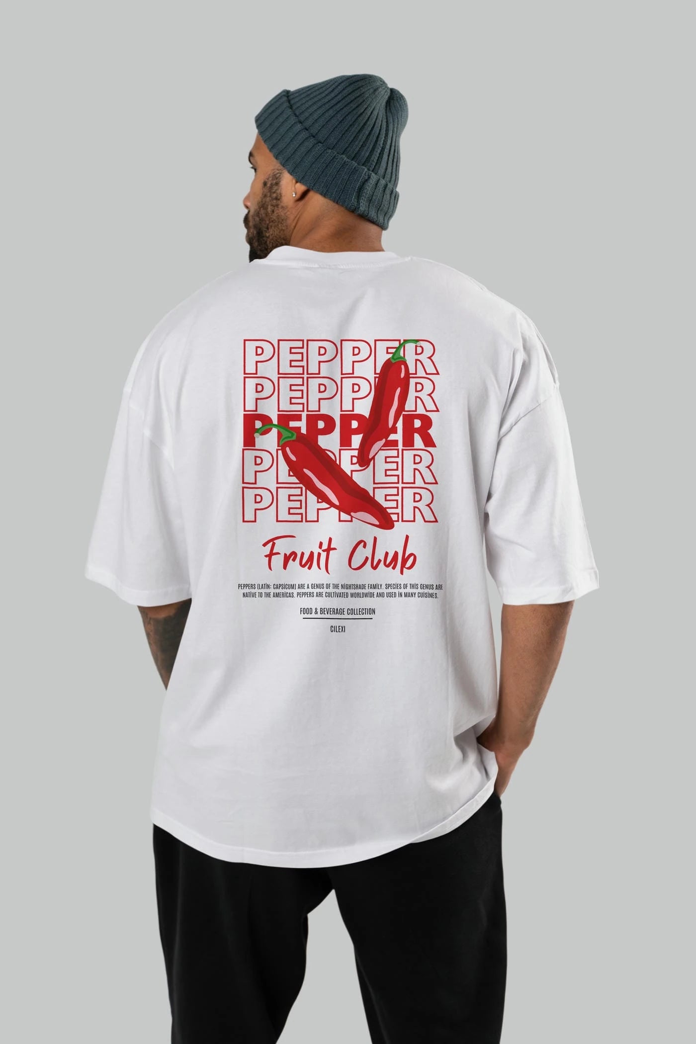 Pepper Arka Baskılı Oversize t-shirt Erkek Kadın Pamuk Bisiklet Yaka tişort