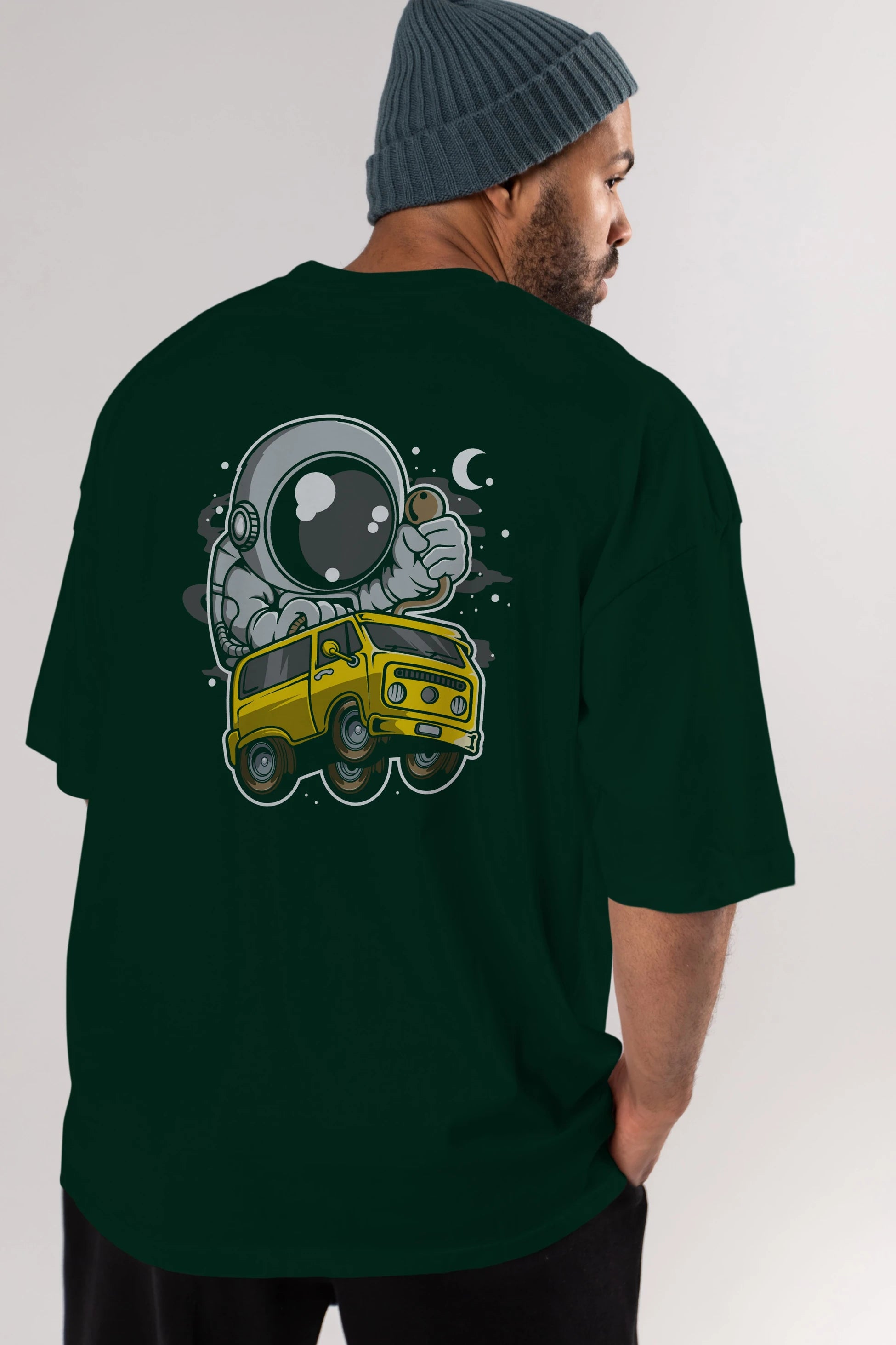 Astronaut Car Racer Arka Baskılı Oversize t-shirt Erkek Kadın Unisex