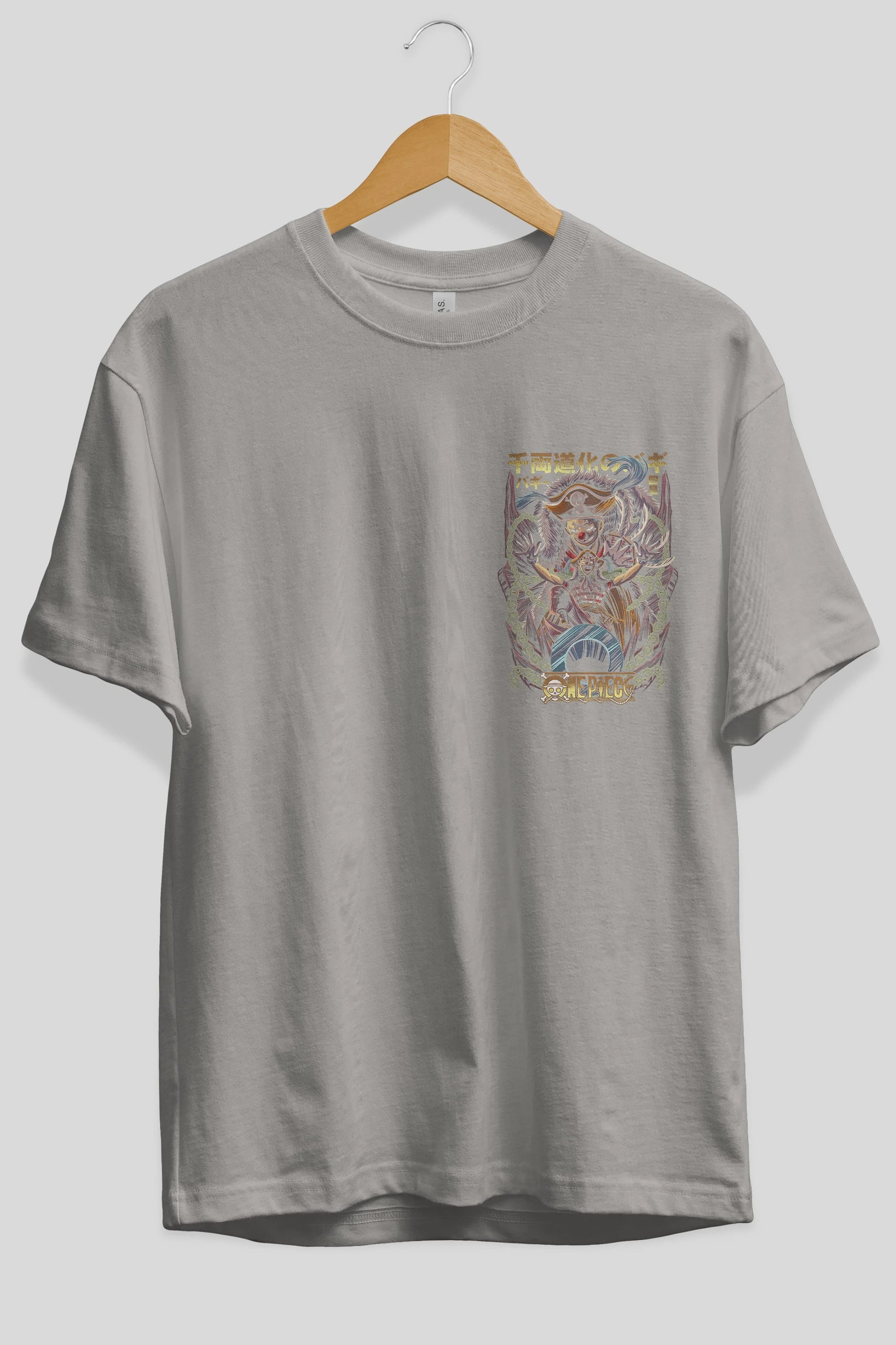 ONE PIECE (5) Ön Sol Baskılı Oversize t-shirt Erkek Kadın Unisex %100 Pamuk Bisiklet Yaka tişort