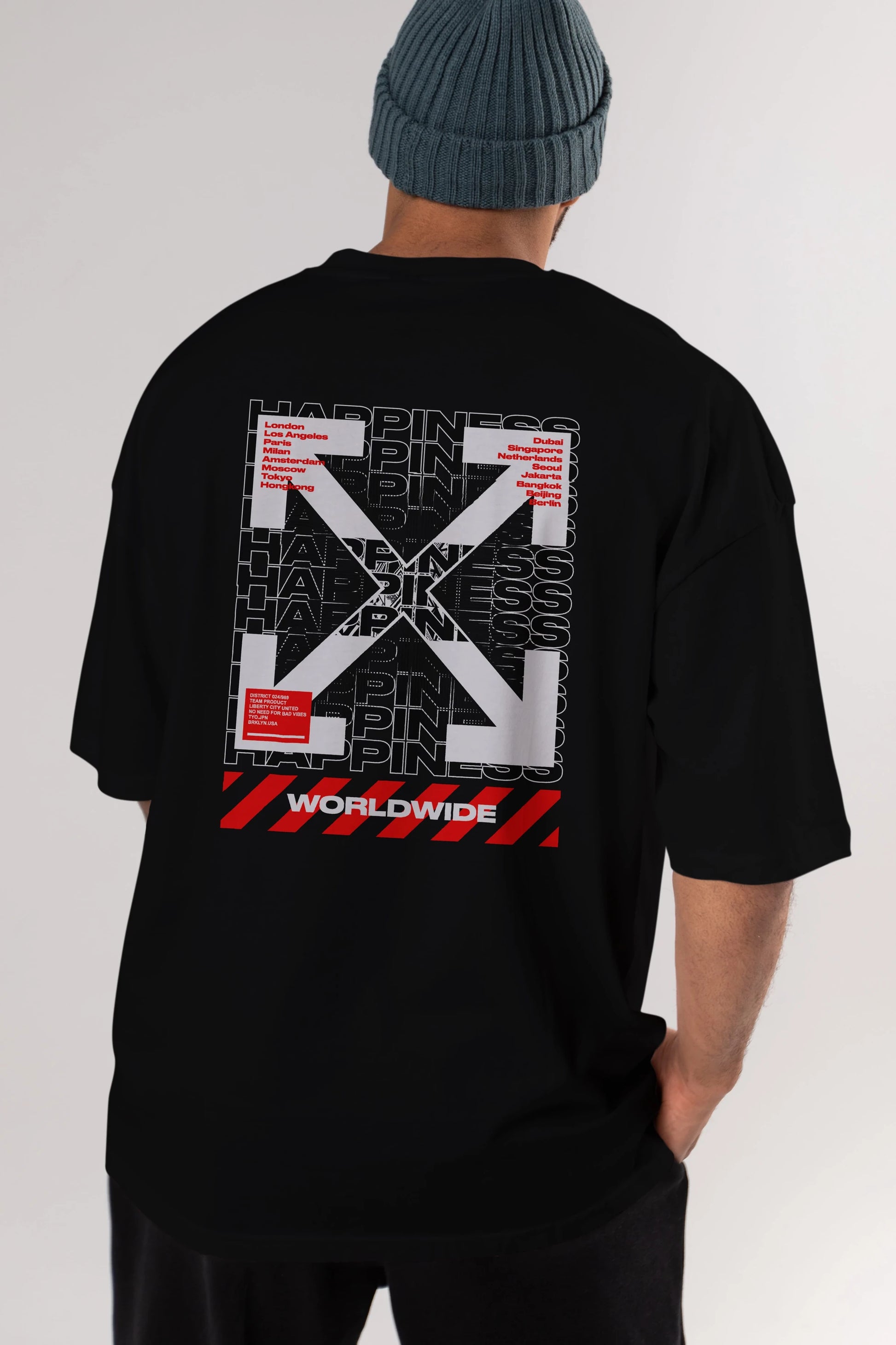 Happiness Worldwide Arka Baskılı Oversize t-shirt Erkek Kadın Unisex
