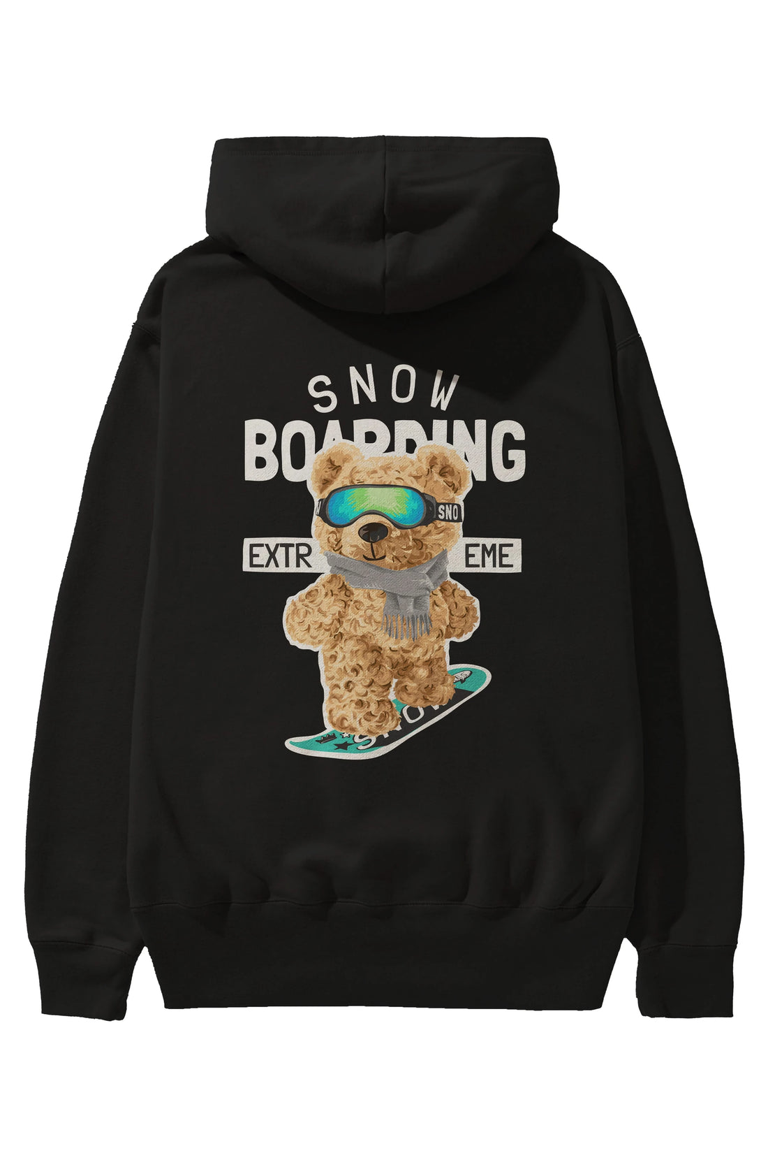 Teddy Bear Snow Boarding Arka Baskılı Hoodie Oversize Kapüşonlu Sweatshirt Erkek Kadın Unisex