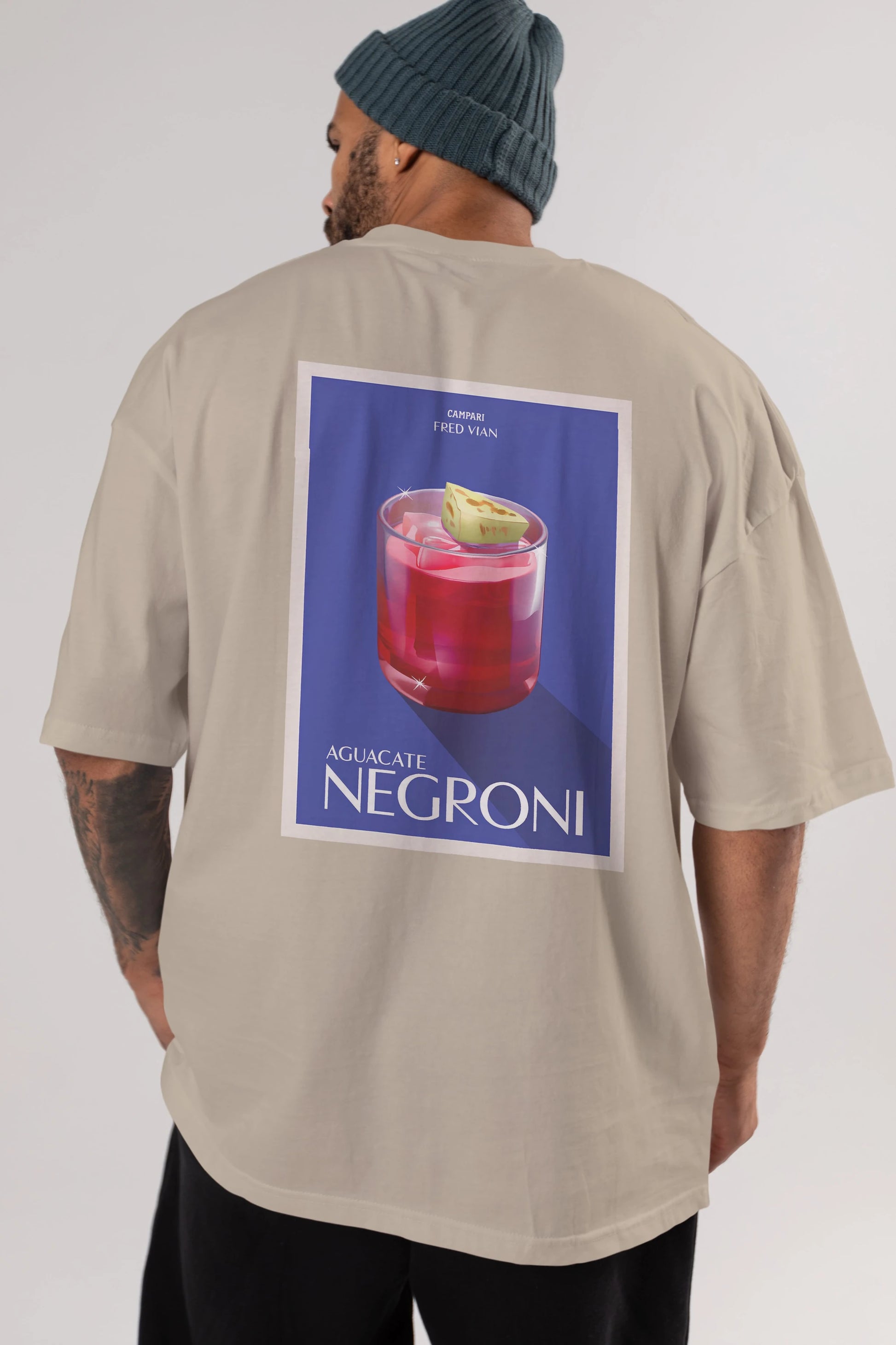 Aguacate Negroni Arka Baskılı Oversize t-shirt Erkek Kadın Unisex %100 Pamuk Bisiklet Yaka tişort