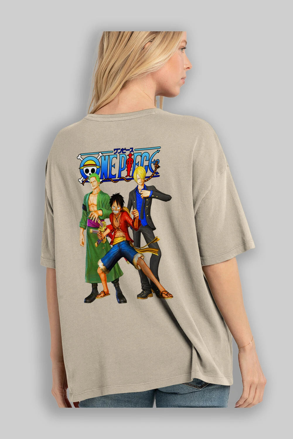 Luffy Sanji Zoro Anime Arka Baskılı Oversize t-shirt Erkek Kadın Unisex %100 pamuk tişort