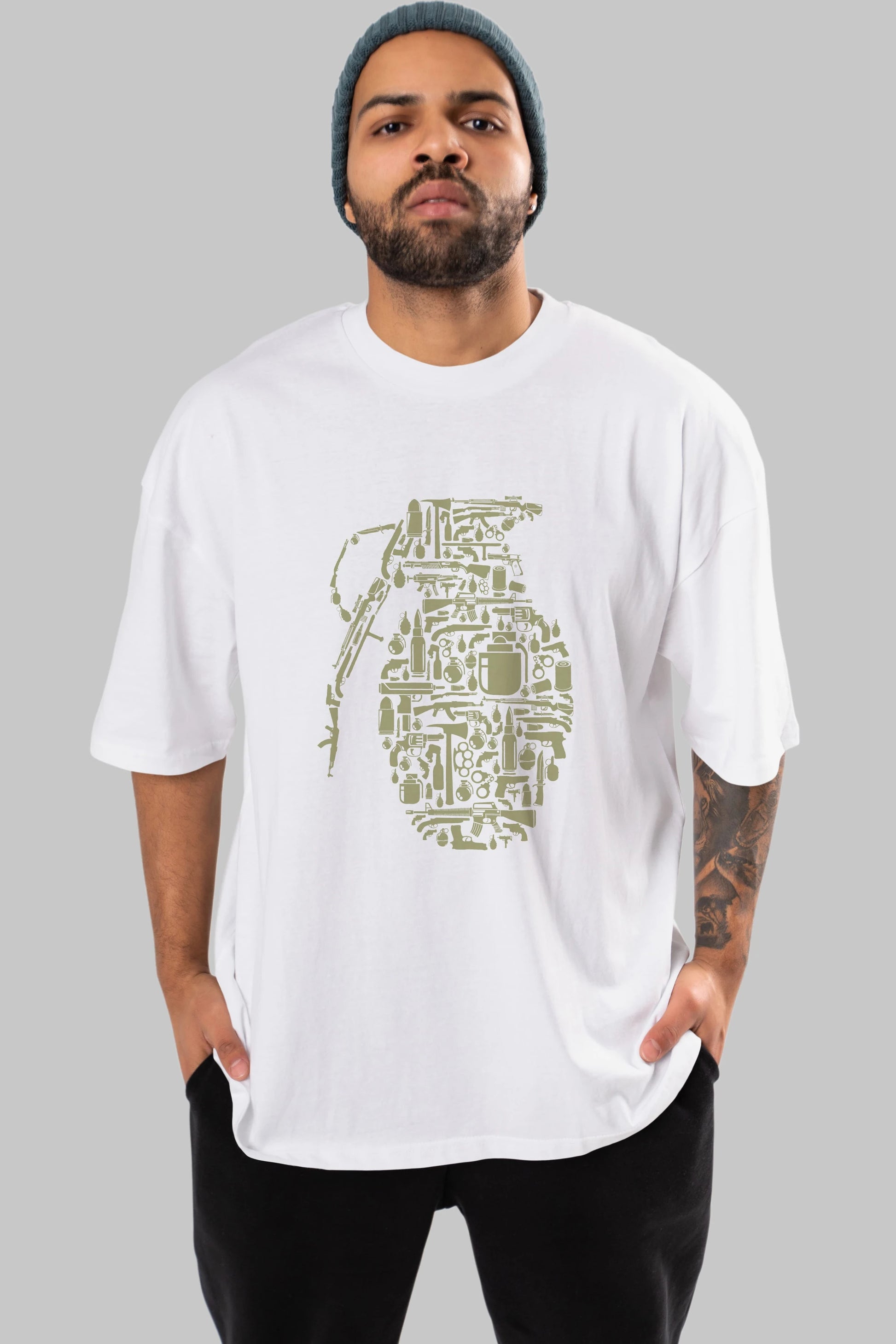 Grenade Ön Baskılı Oversize t-shirt %100 pamuk Erkek Kadın Unisex
