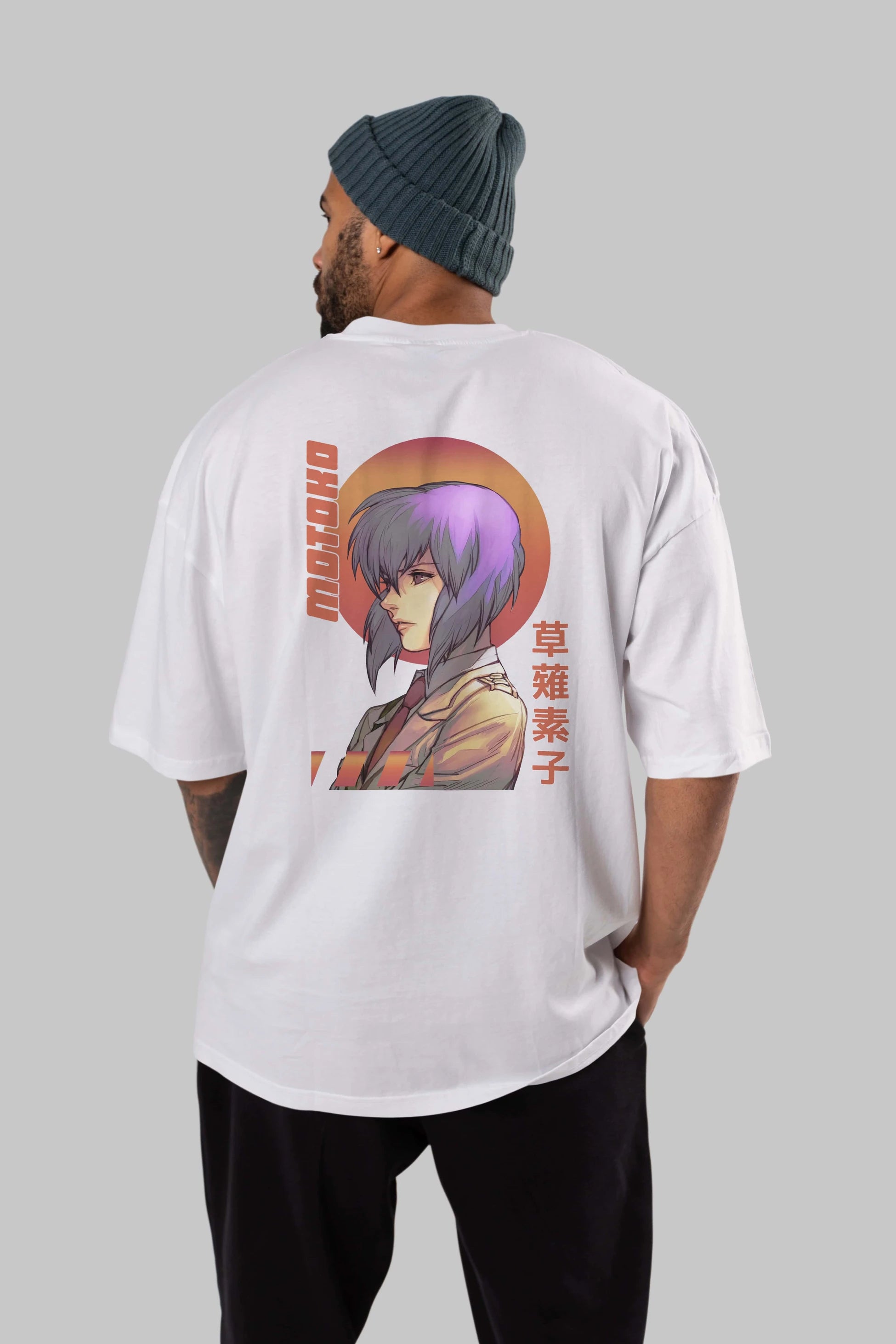 Motoko Kusanagi 10 Anime Arka Baskılı Oversize t-shirt Erkek Kadın Unisex