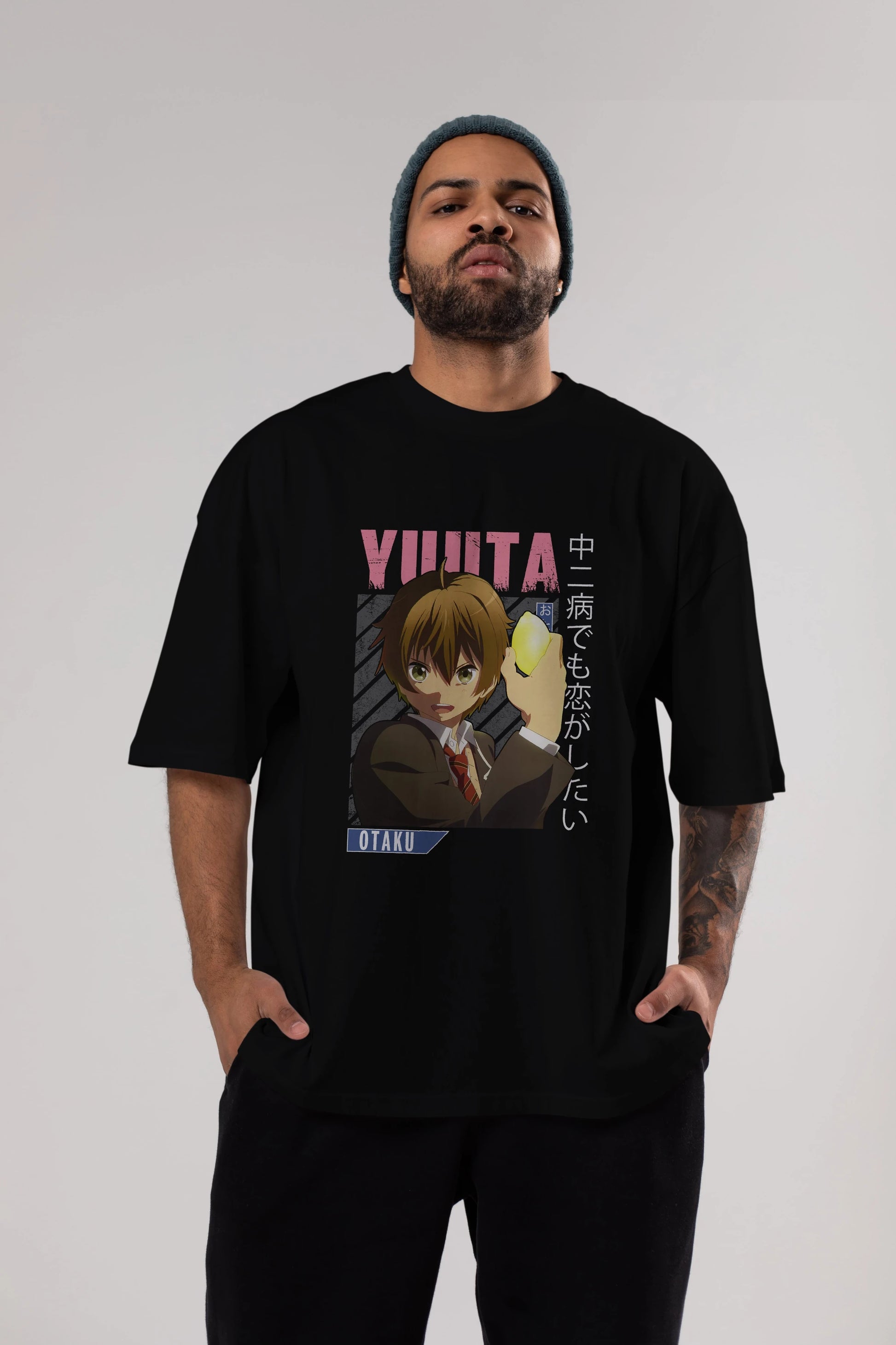 Yuuta Togashi 2 Anime Ön Baskılı Oversize t-shirt %100 pamuk Erkek Kadın Unisex